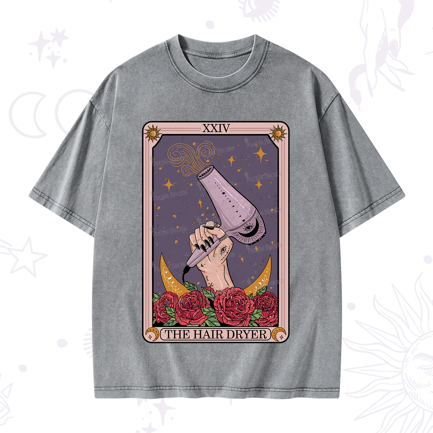 Purplehecate The Hair Dryer Tarot Washed T-Shirt