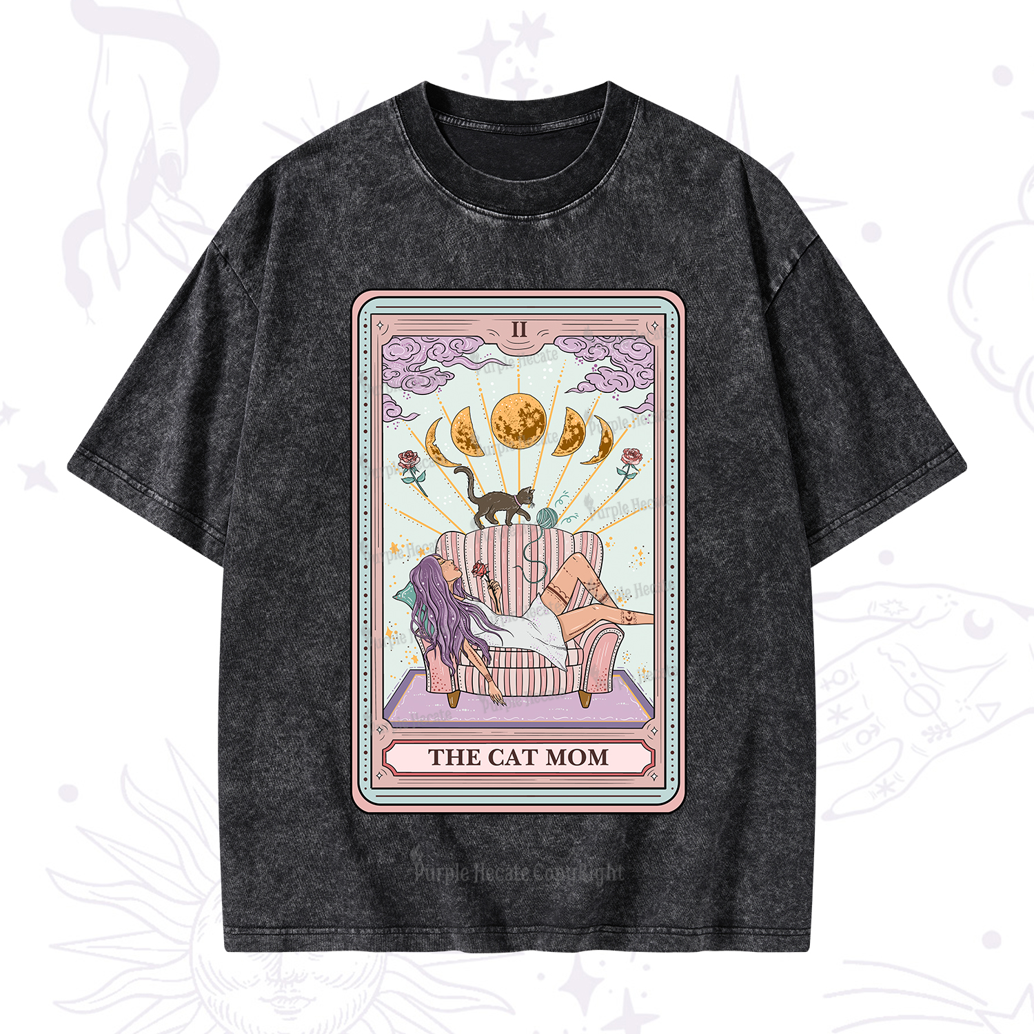 Purplehecate The Cat Mom Tarot Washed T-Shirt