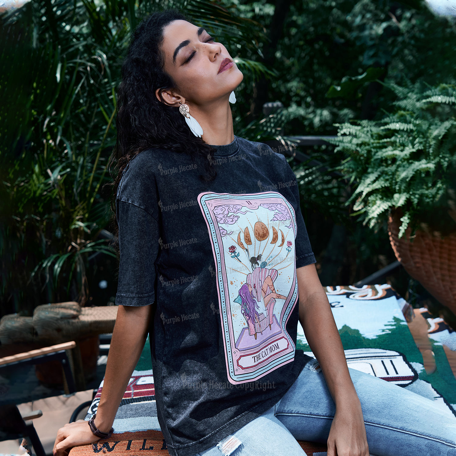 Purplehecate The Cat Mom Tarot Washed T-Shirt