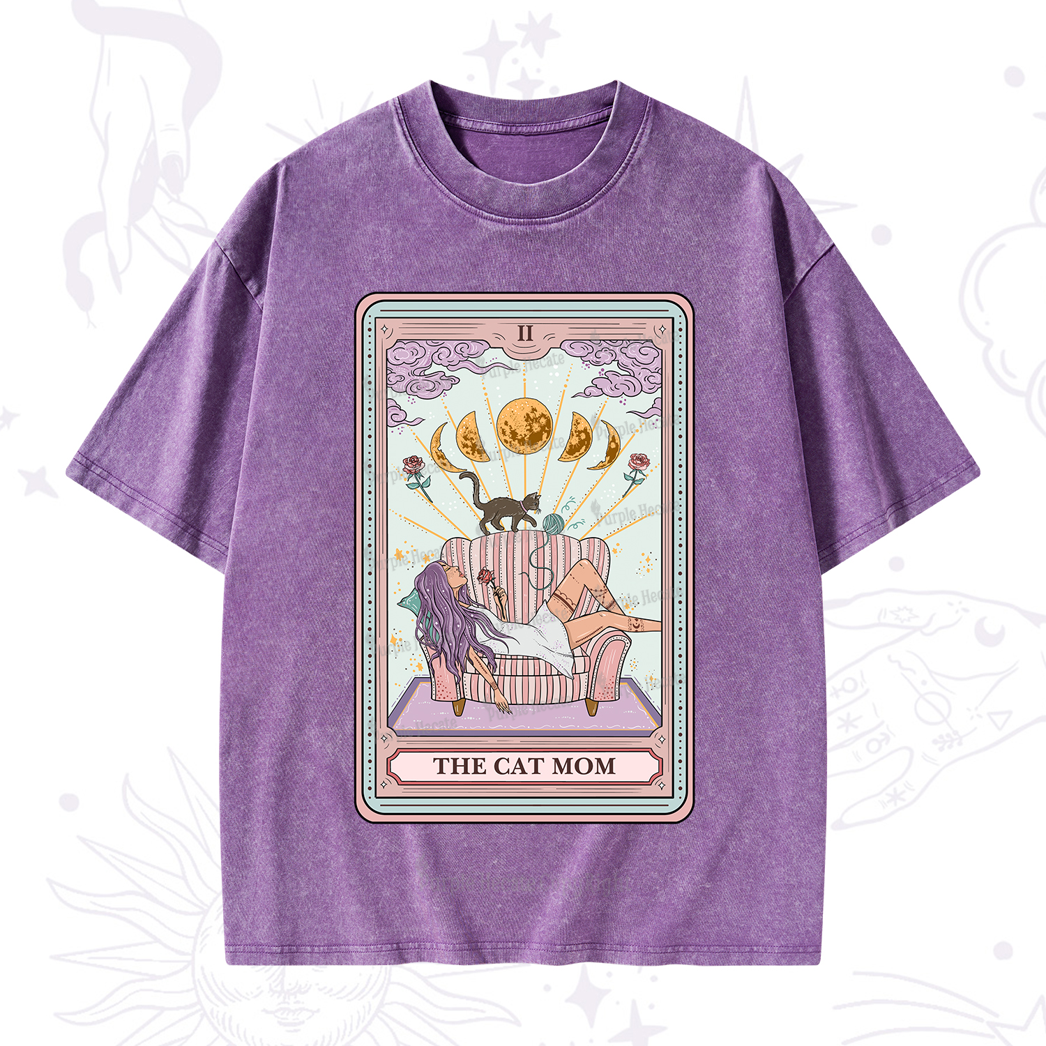 Purplehecate The Cat Mom Tarot Washed T-Shirt