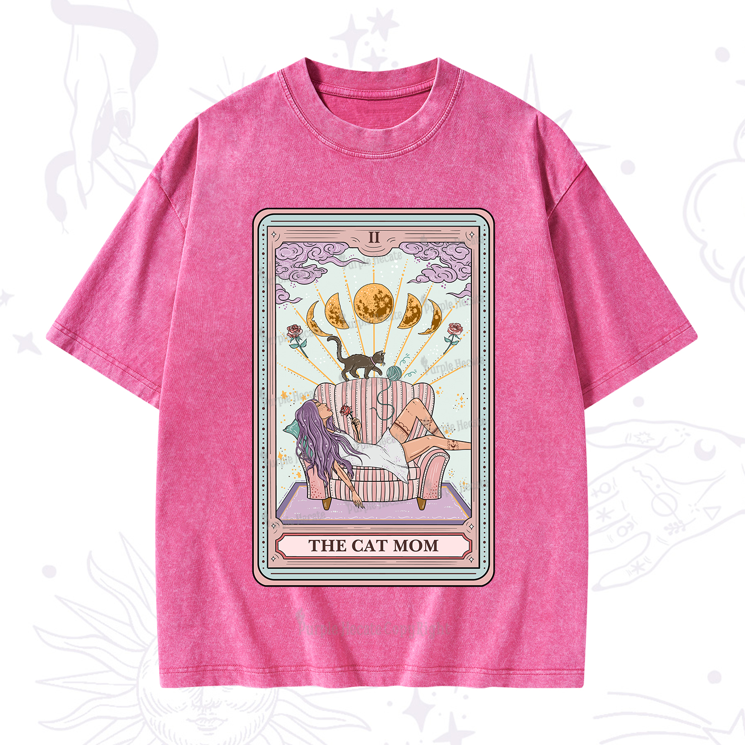 Purplehecate The Cat Mom Tarot Washed T-Shirt