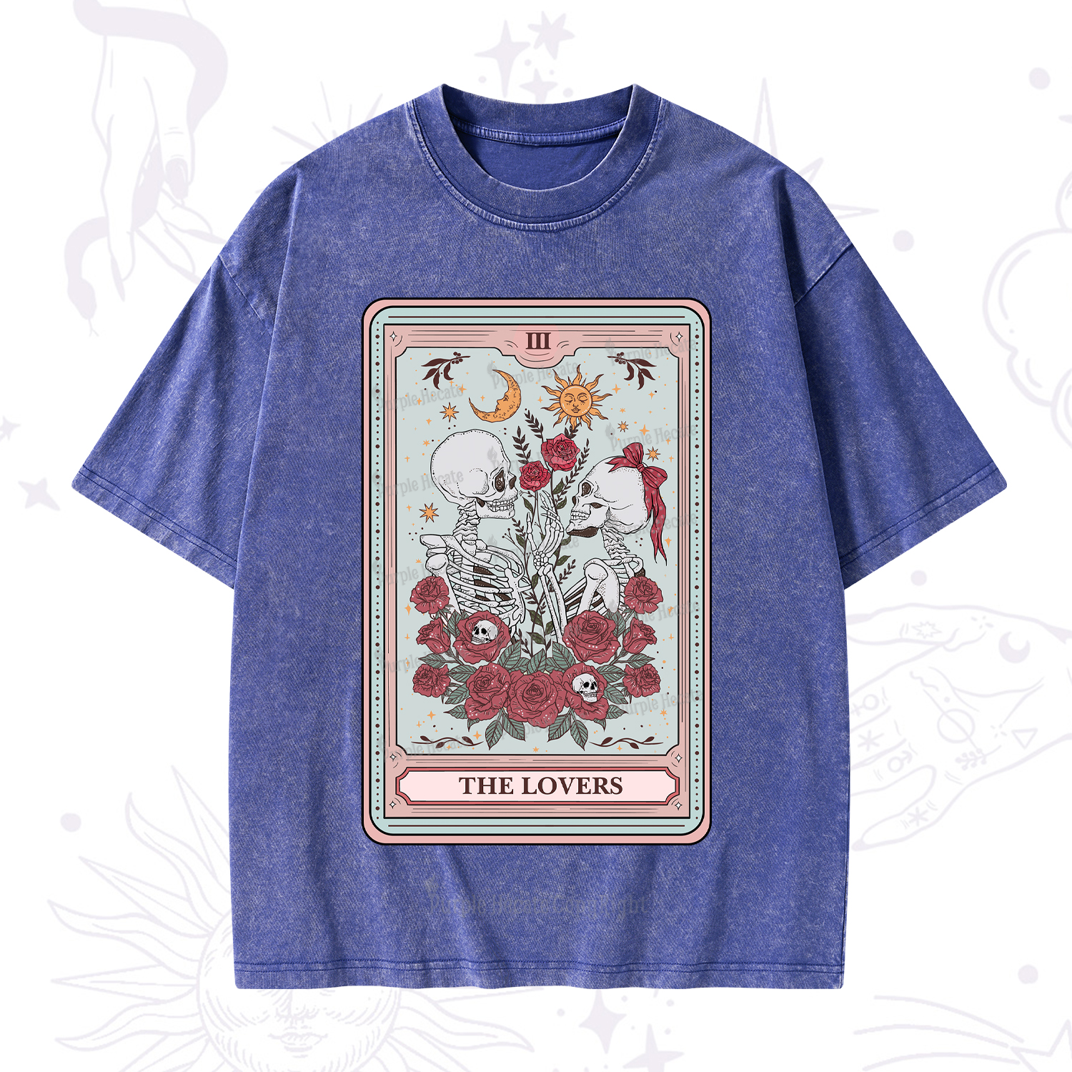 Purplehecate The Lovers Skeleton Tarot Washed T-Shirt