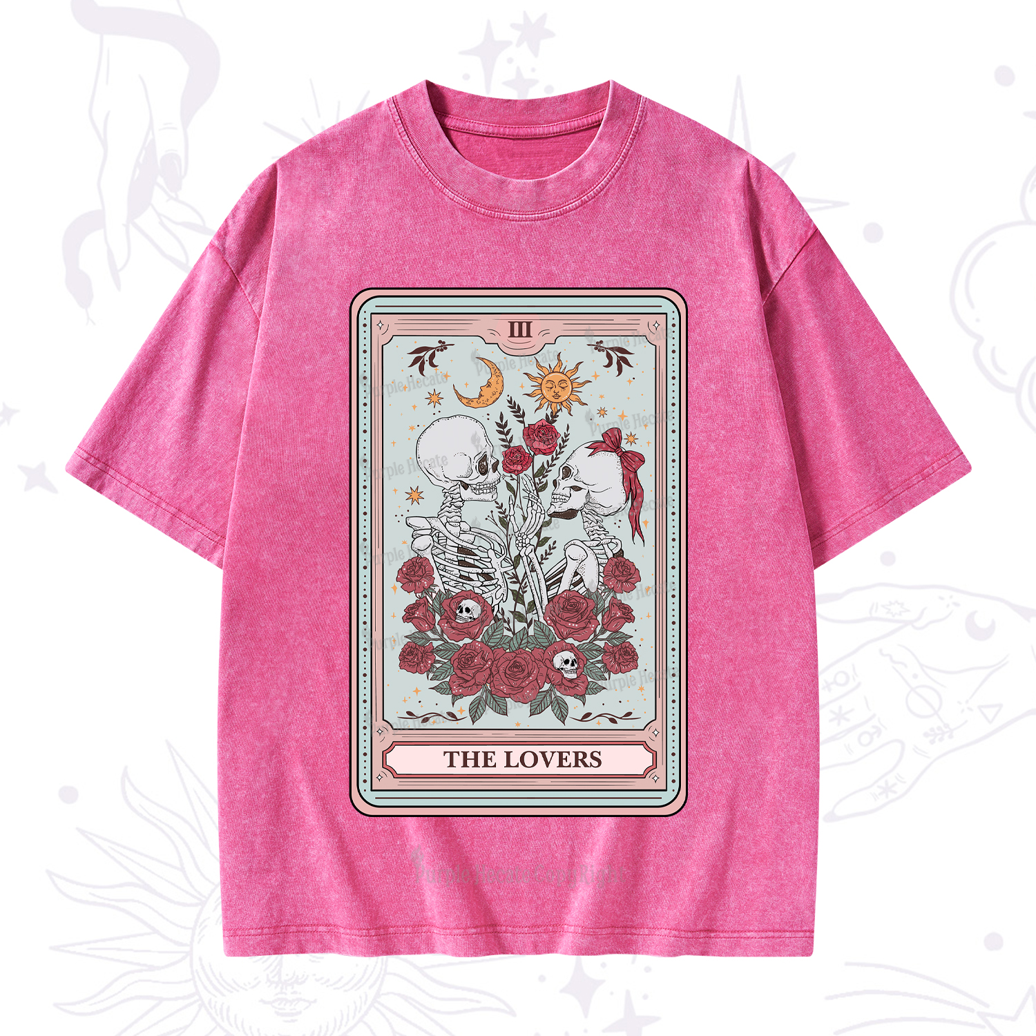 Purplehecate The Lovers Skeleton Tarot Washed T-Shirt