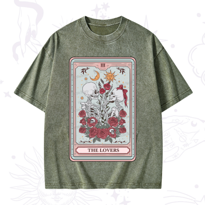Purplehecate The Lovers Skeleton Tarot Washed T-Shirt