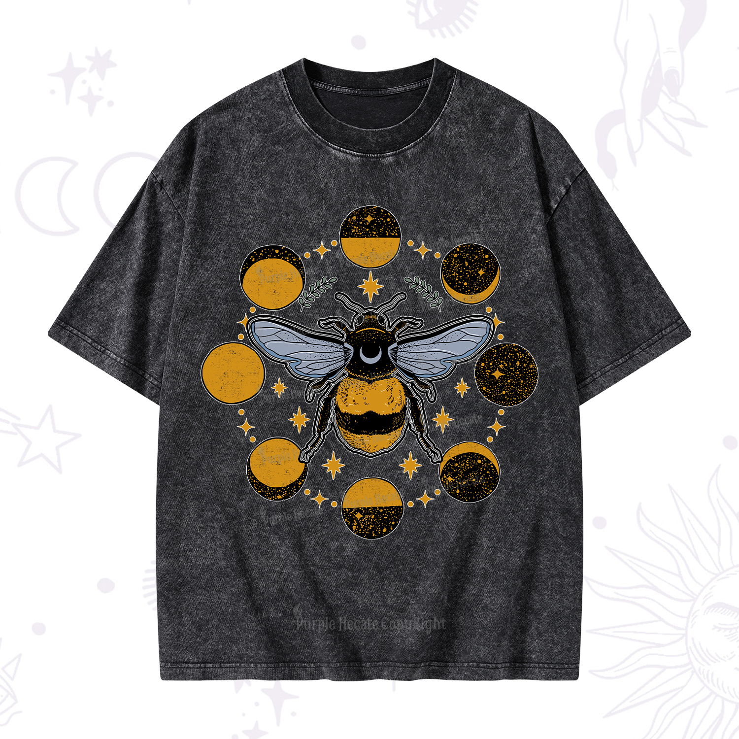 Purplehecate Phases of the Moon Bee Washed T-Shirt
