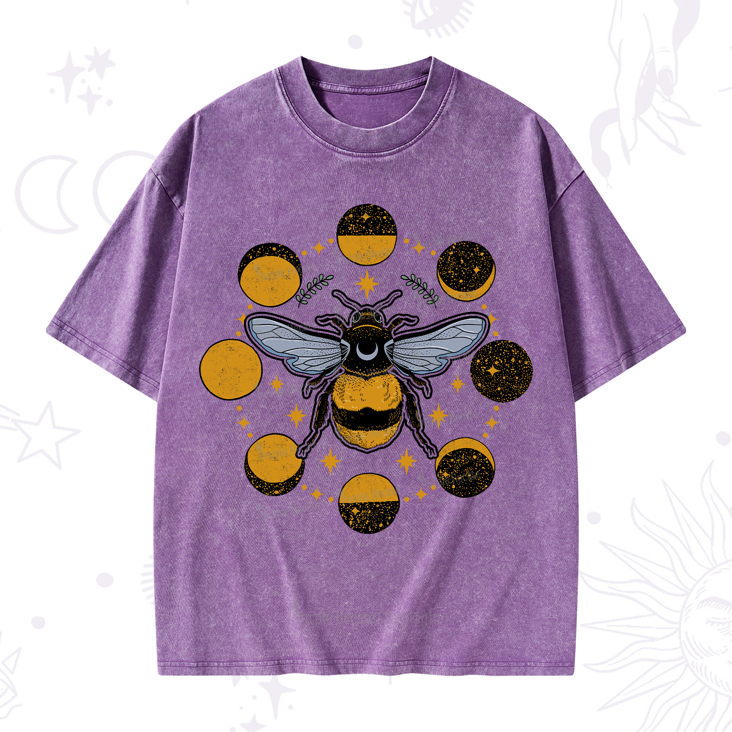 Purplehecate Phases of the Moon Bee Washed T-Shirt