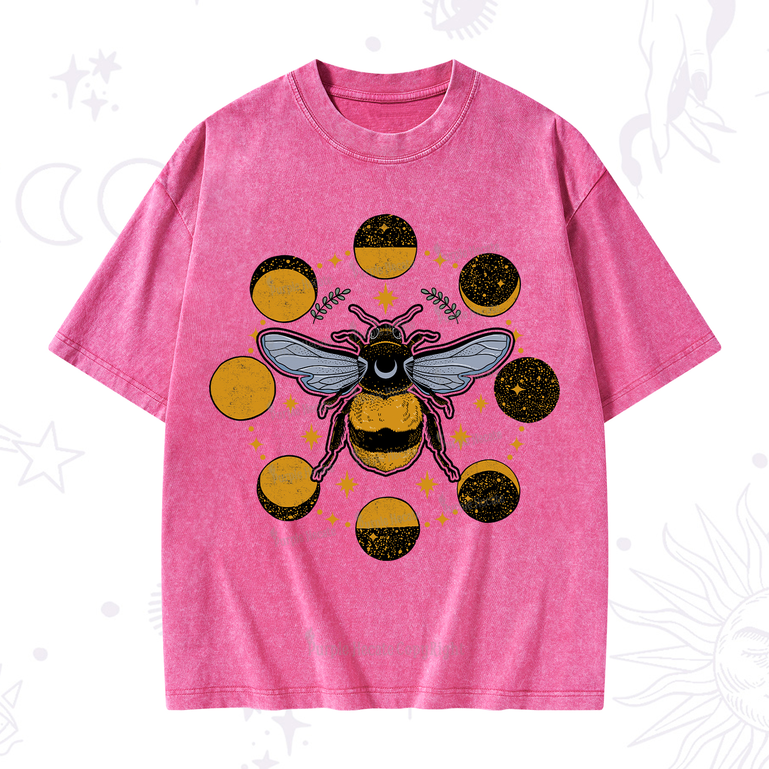 Purplehecate Phases of the Moon Bee Washed T-Shirt