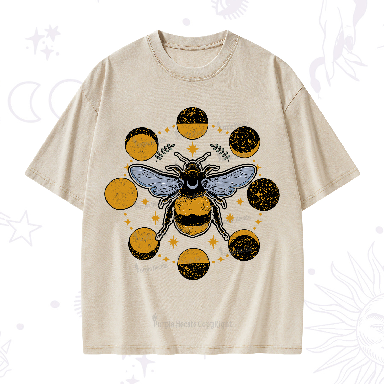 Purplehecate Phases of the Moon Bee Washed T-Shirt