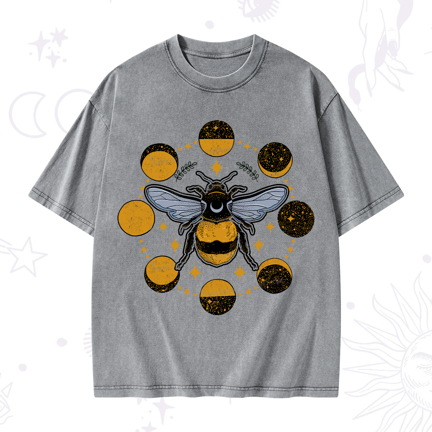 Purplehecate Phases of the Moon Bee Washed T-Shirt