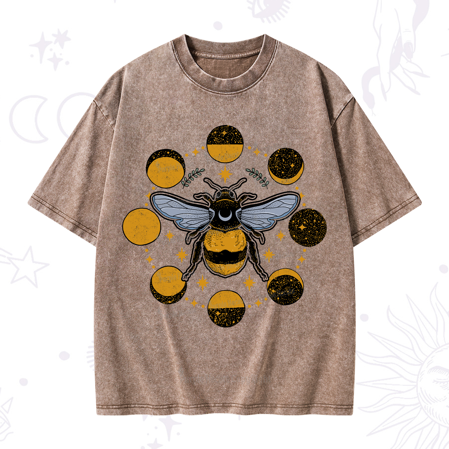 Purplehecate Phases of the Moon Bee Washed T-Shirt