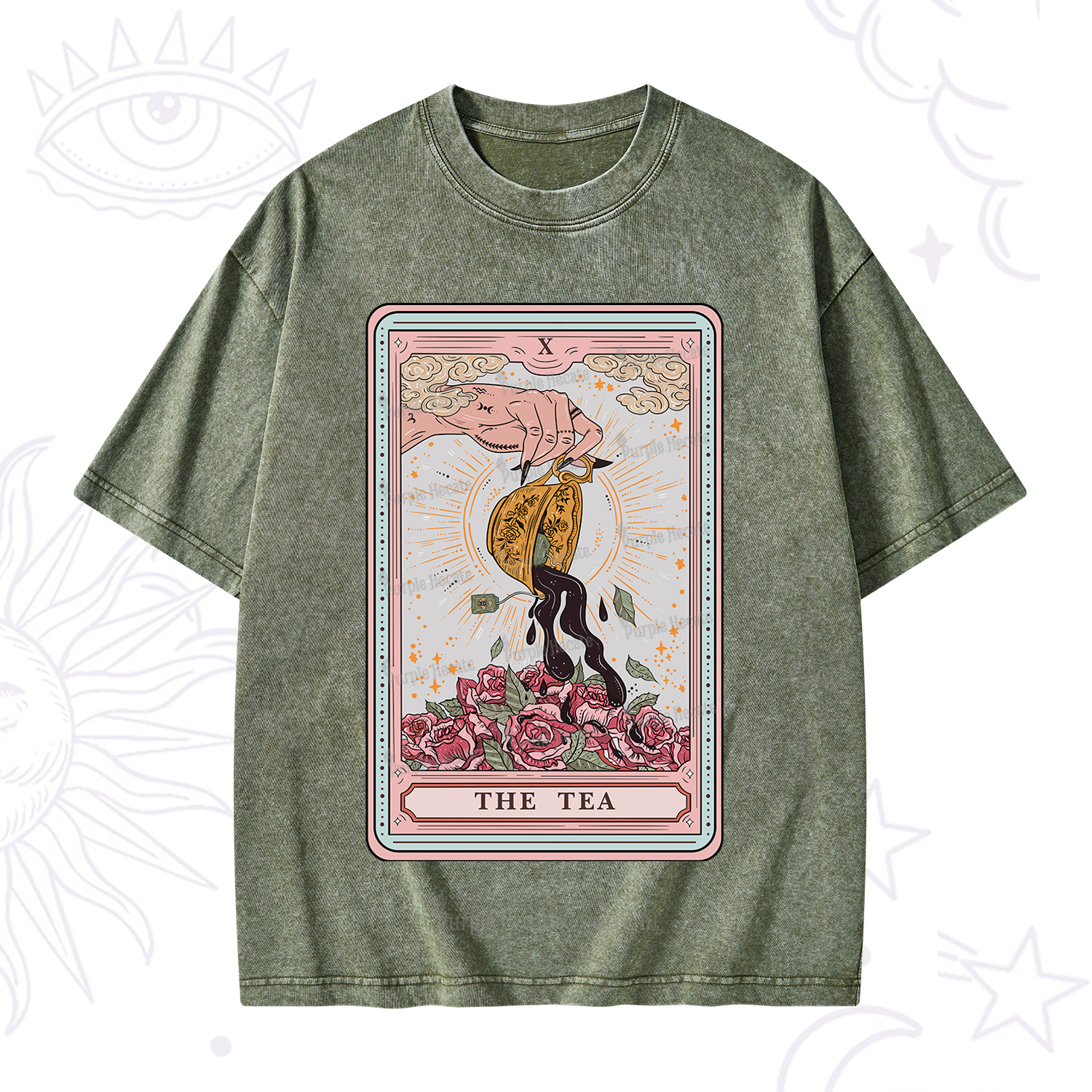 Purplehecate The Tea Tarot Card Washed T-Shirt