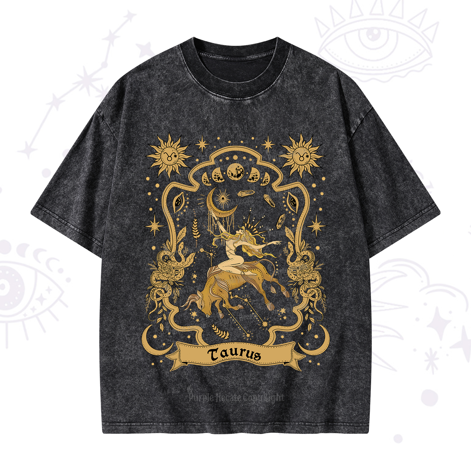 Purplehecate Taurus' Astral Mirage Zodiac Washed T-Shirt