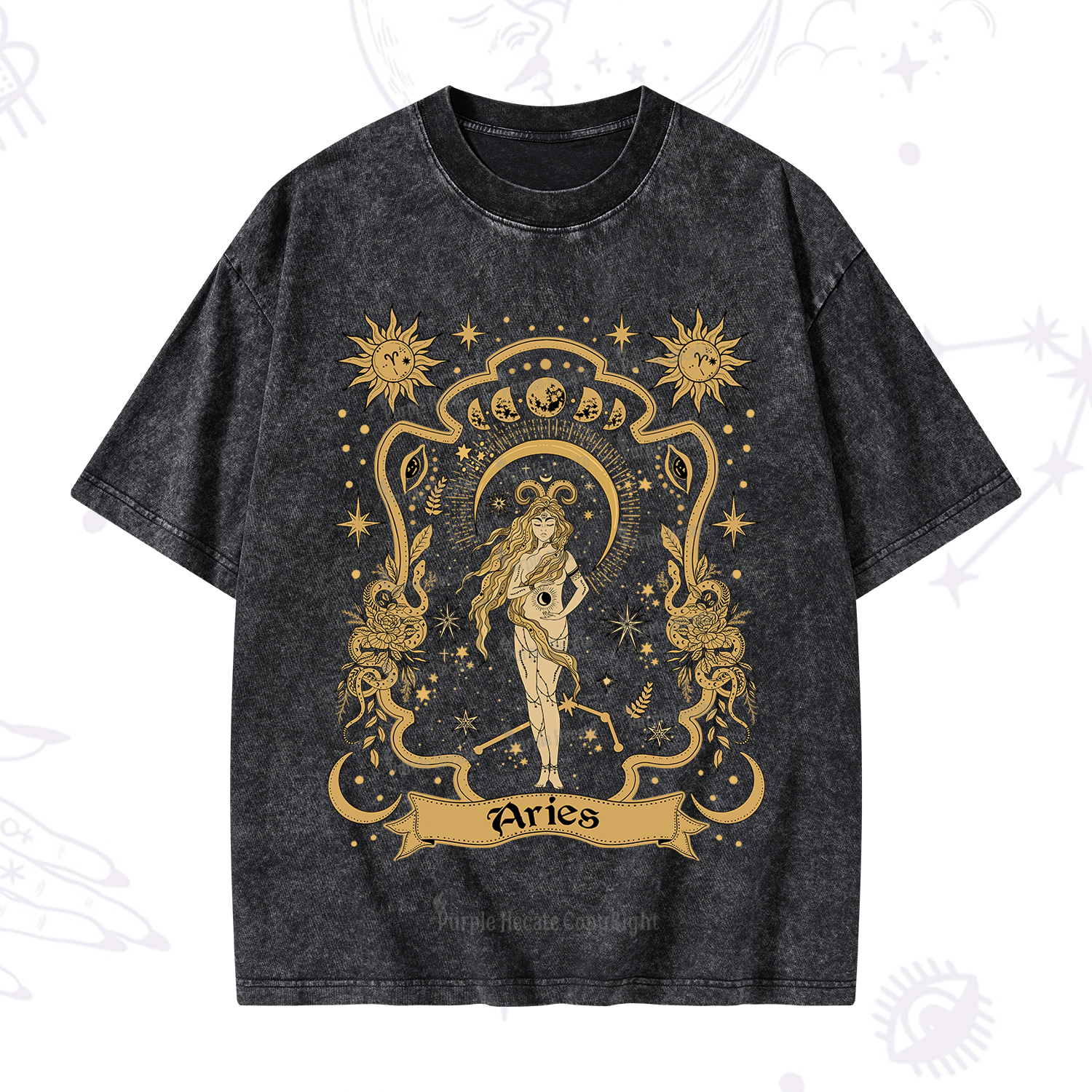 Purplehecate Aries' Astral Mirage Zodiac Washed T-Shirt