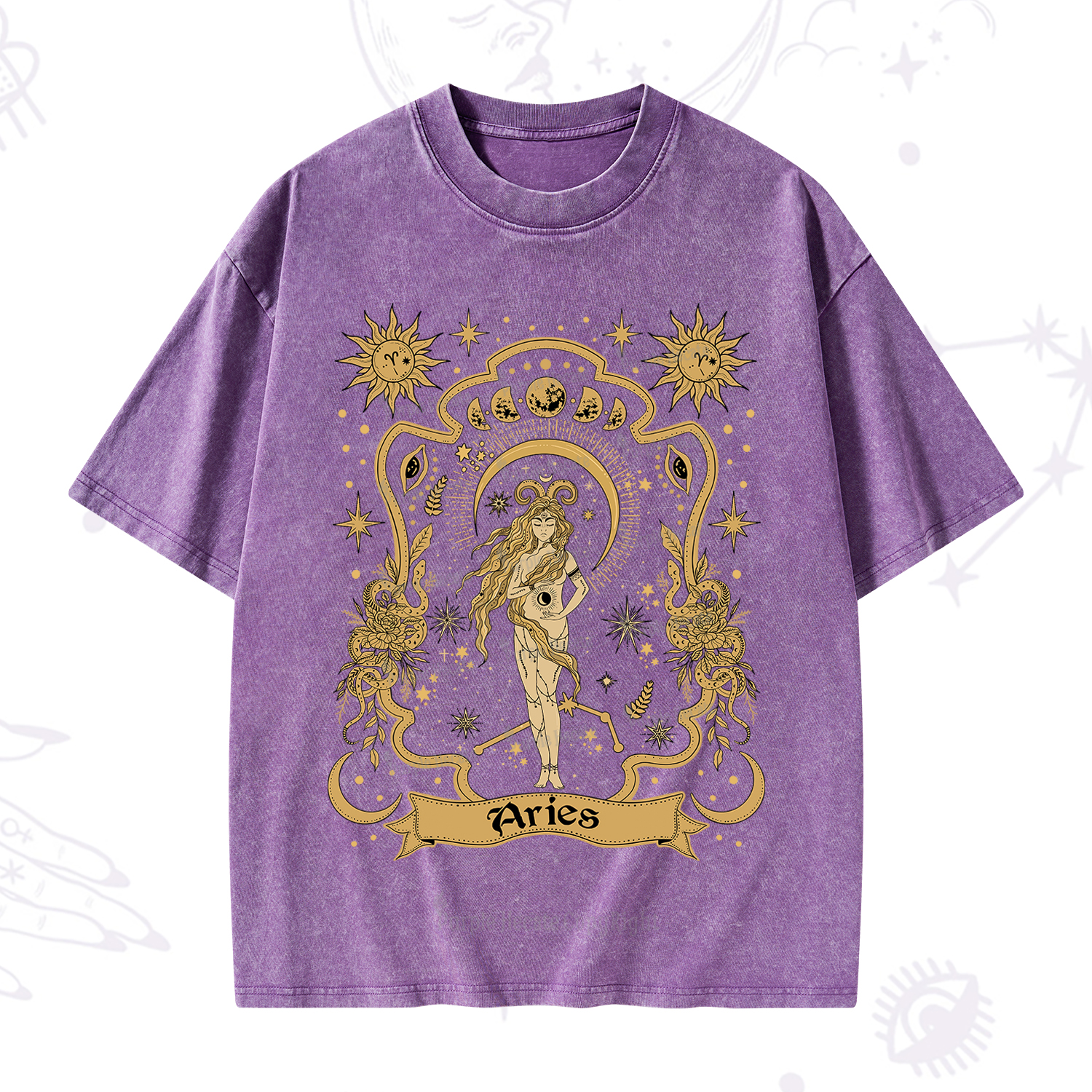 Purplehecate Aries' Astral Mirage Zodiac Washed T-Shirt