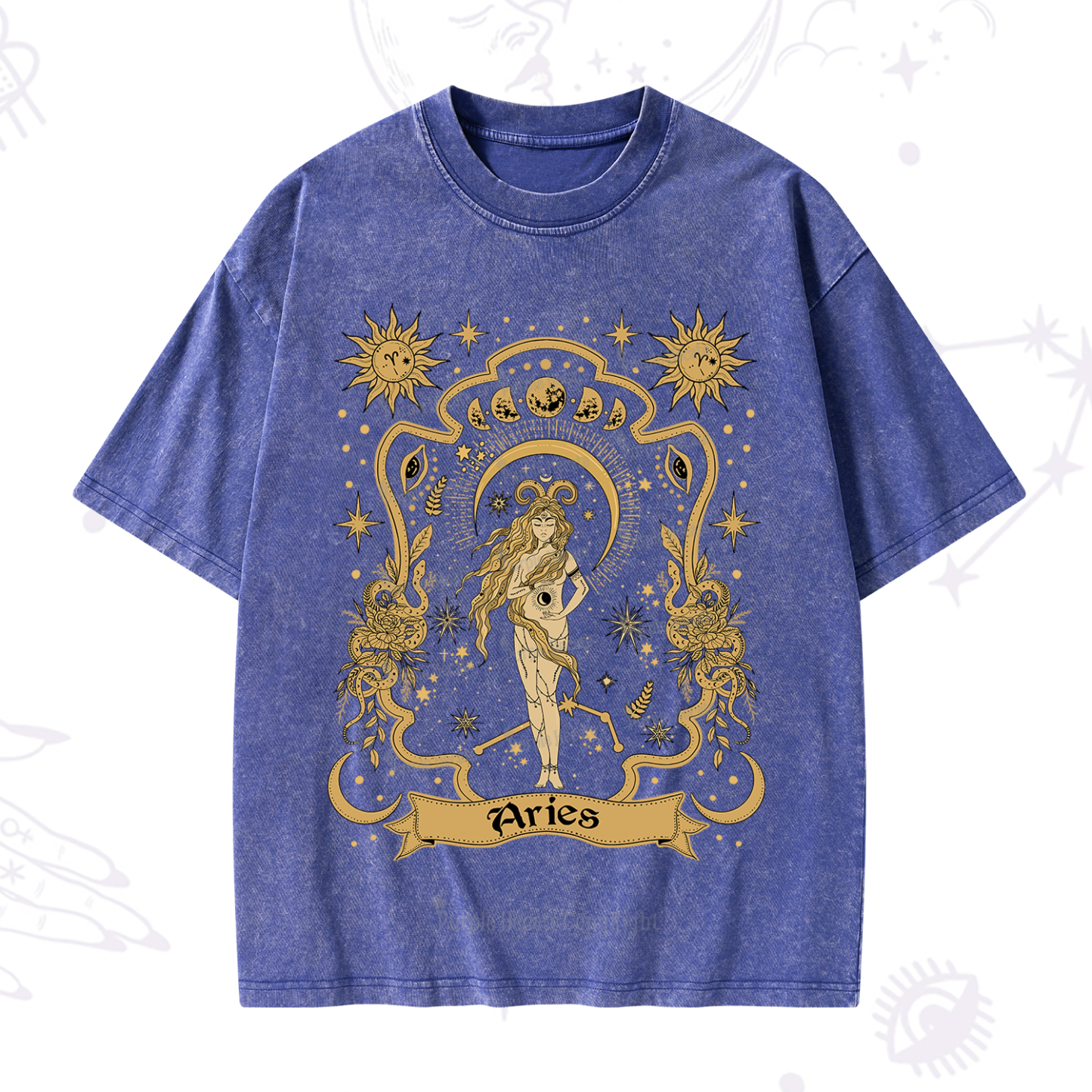 Purplehecate Aries' Astral Mirage Zodiac Washed T-Shirt