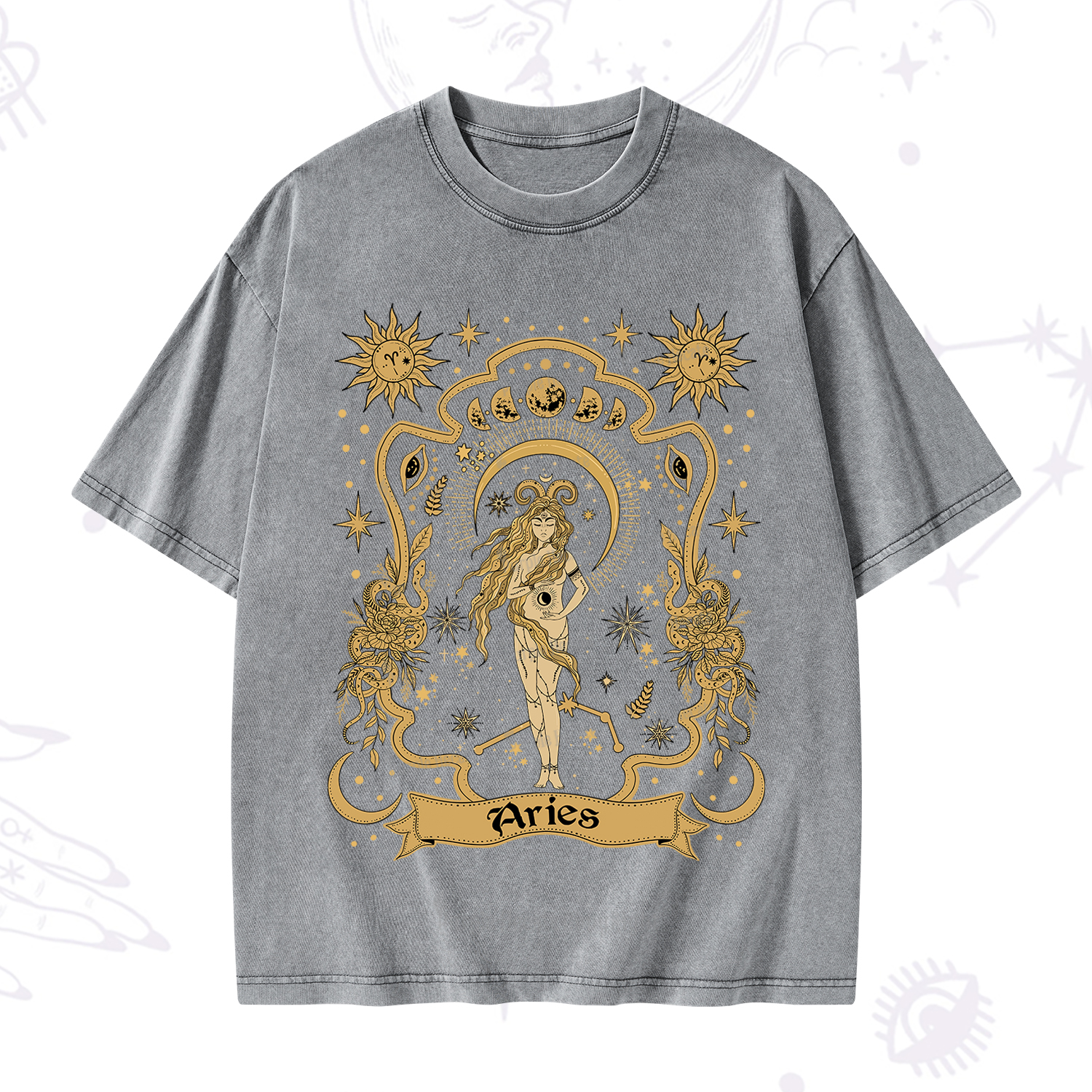 Purplehecate Aries' Astral Mirage Zodiac Washed T-Shirt