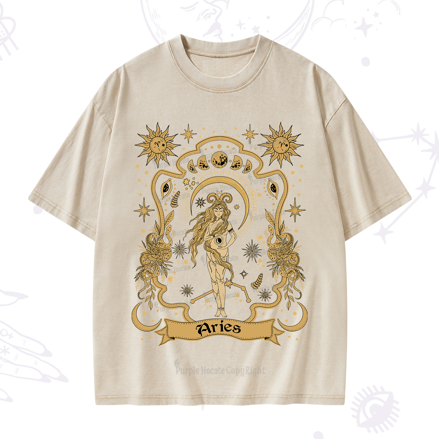 Purplehecate Aries' Astral Mirage Zodiac Washed T-Shirt