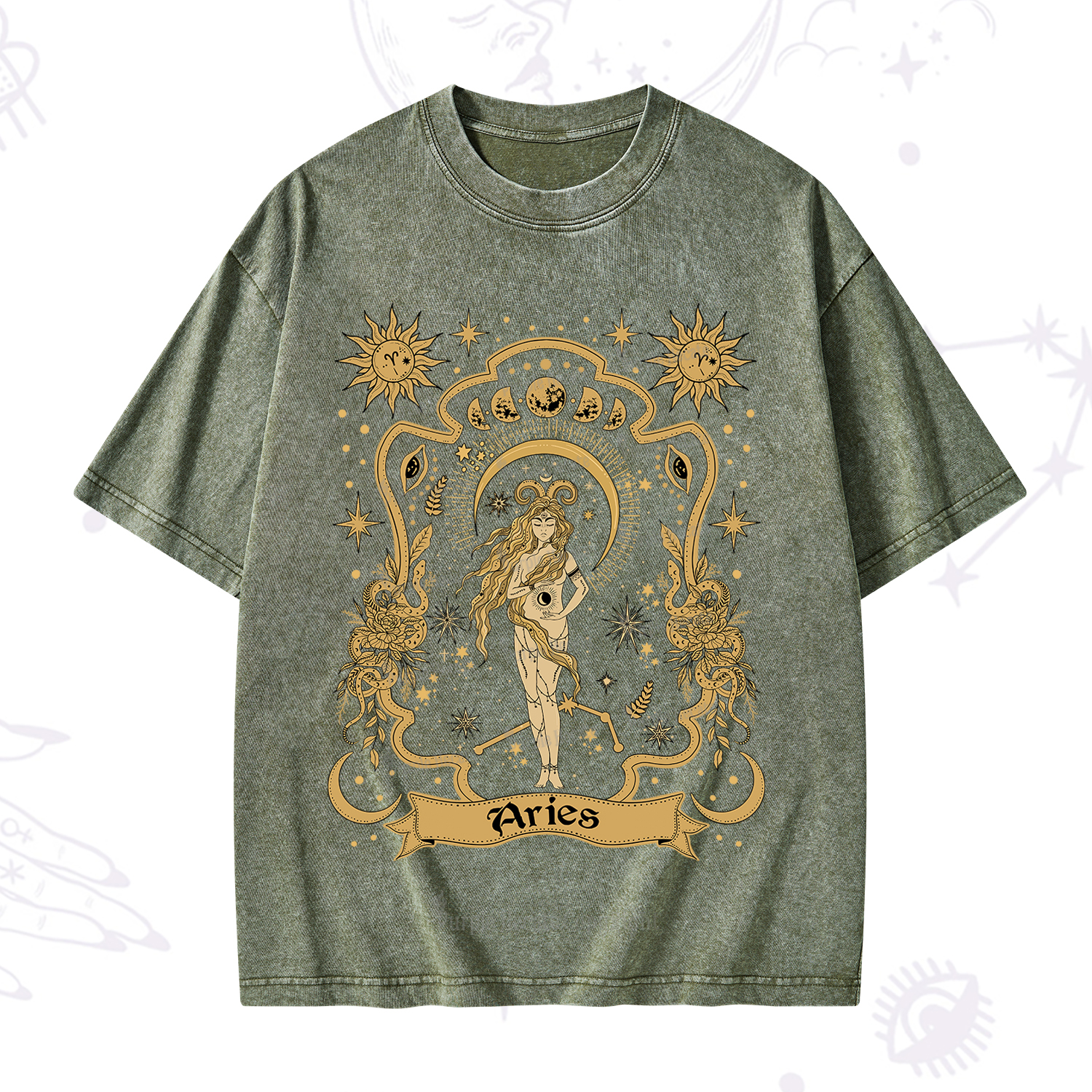 Purplehecate Aries' Astral Mirage Zodiac Washed T-Shirt