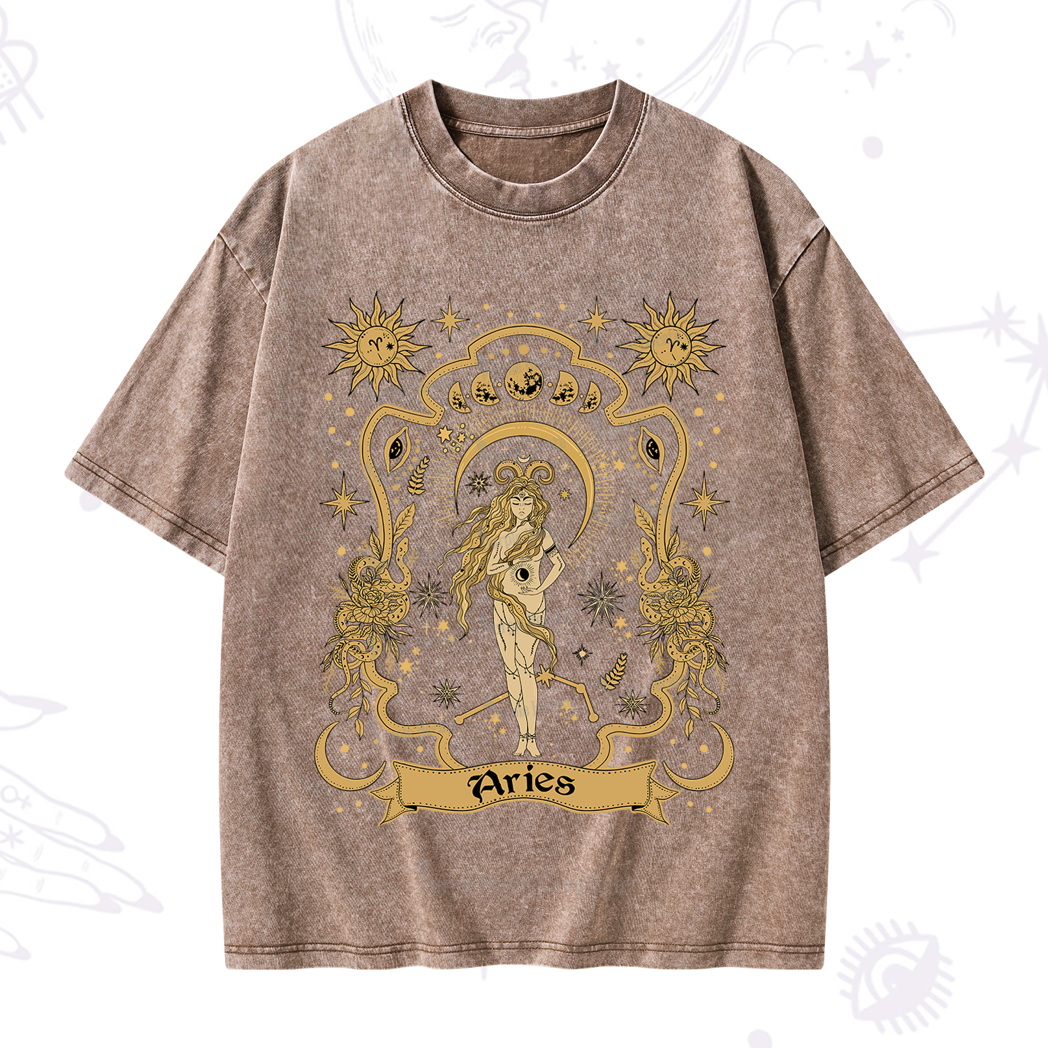 Purplehecate Aries' Astral Mirage Zodiac Washed T-Shirt