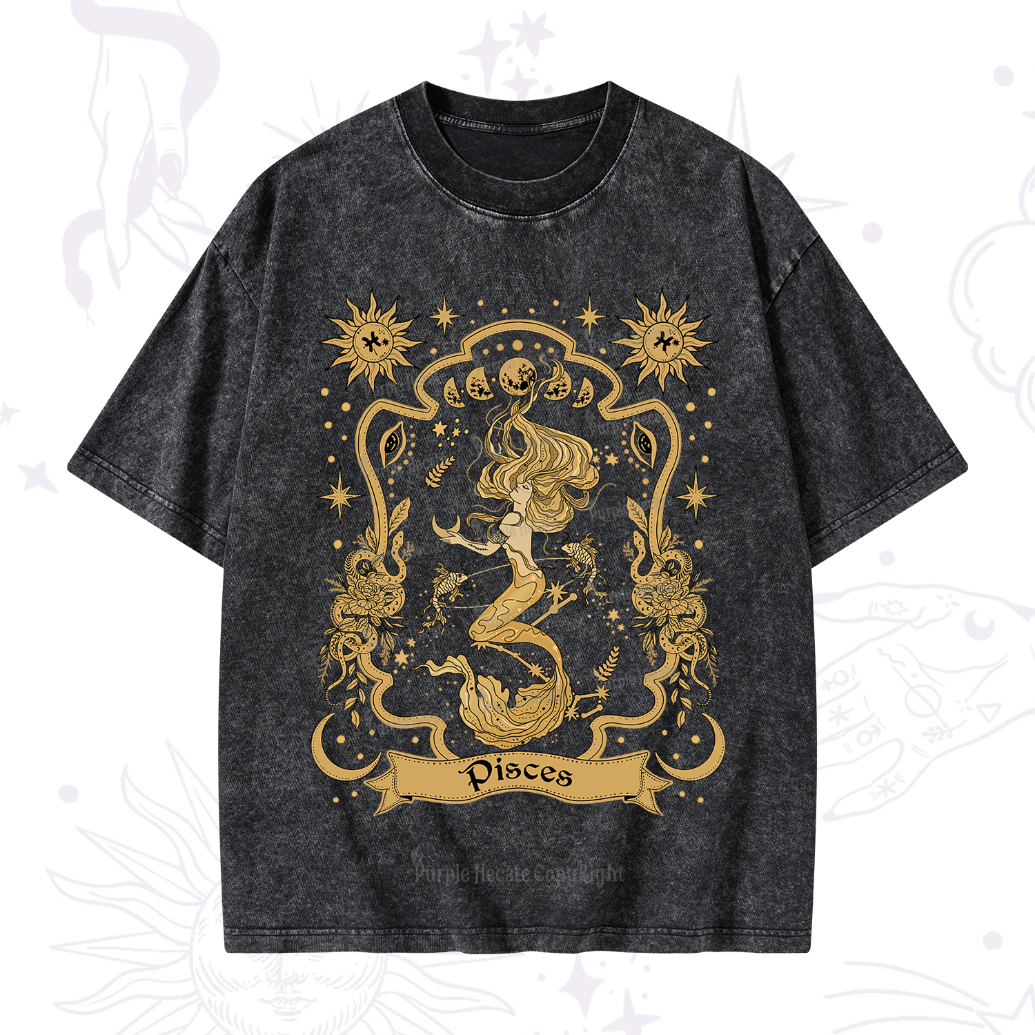 Purplehecate Pisces' Astral Mirage Zodiac Washed T-Shirt