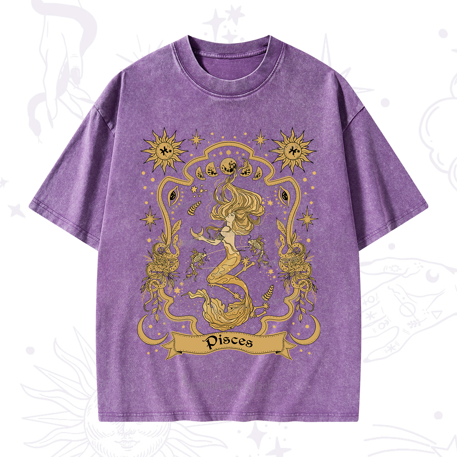 Purplehecate Pisces' Astral Mirage Zodiac Washed T-Shirt