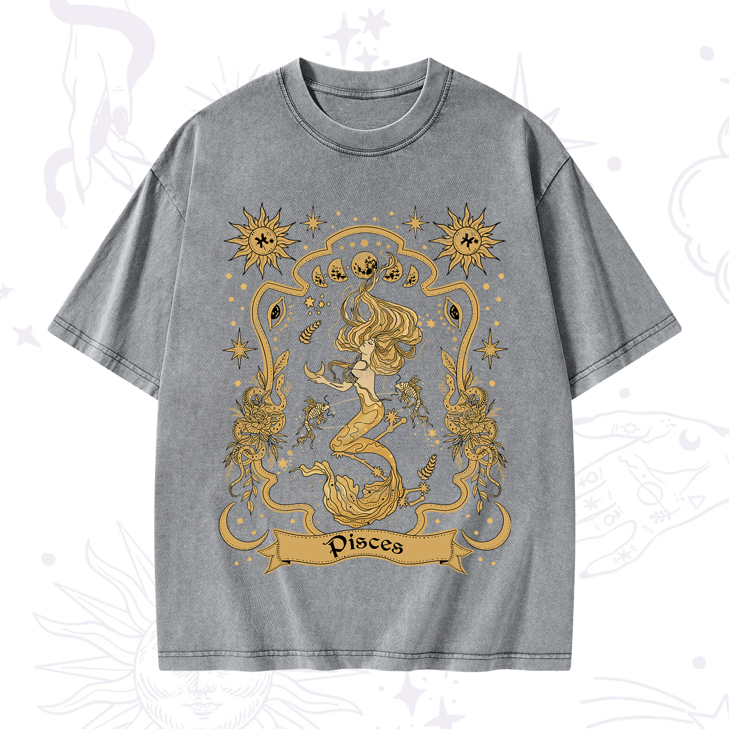 Purplehecate Pisces' Astral Mirage Zodiac Washed T-Shirt