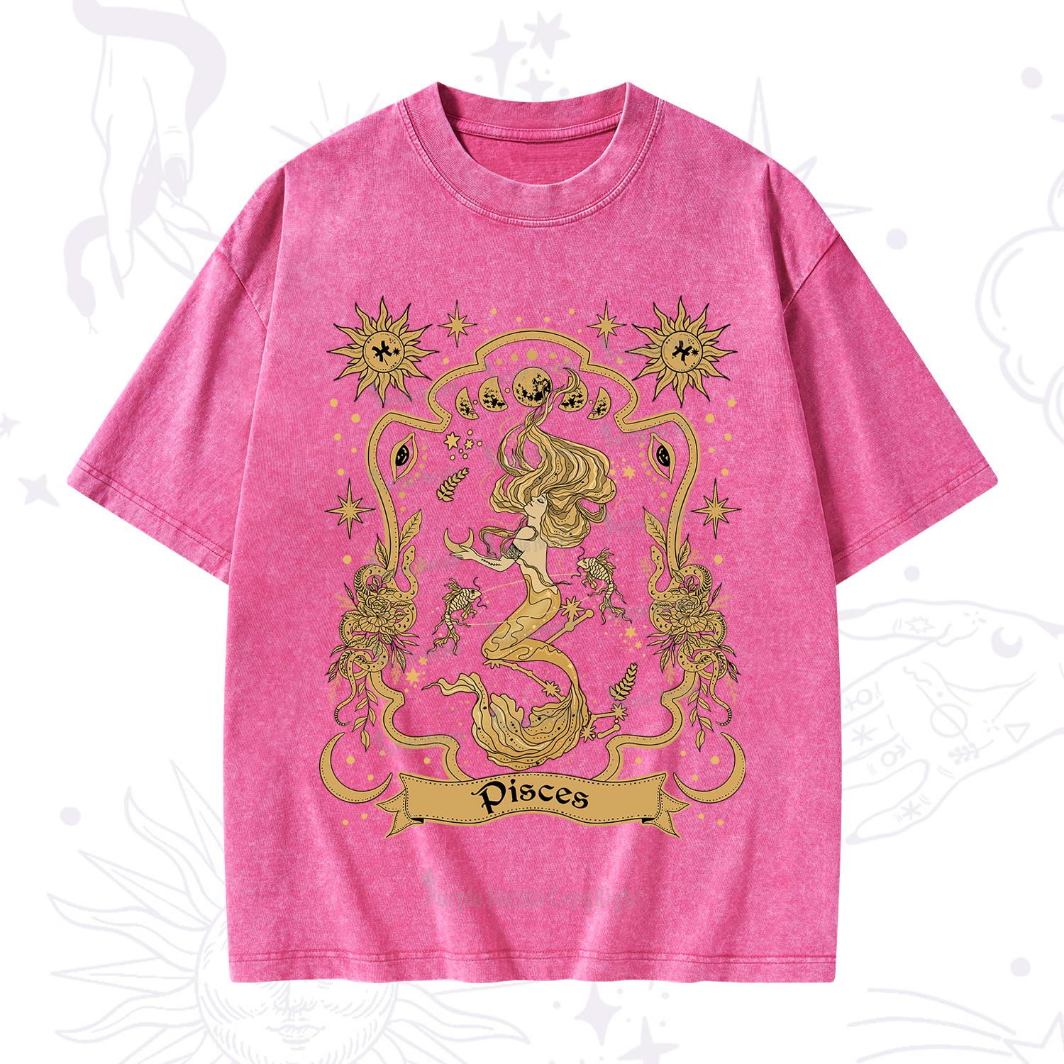 Purplehecate Pisces' Astral Mirage Zodiac Washed T-Shirt