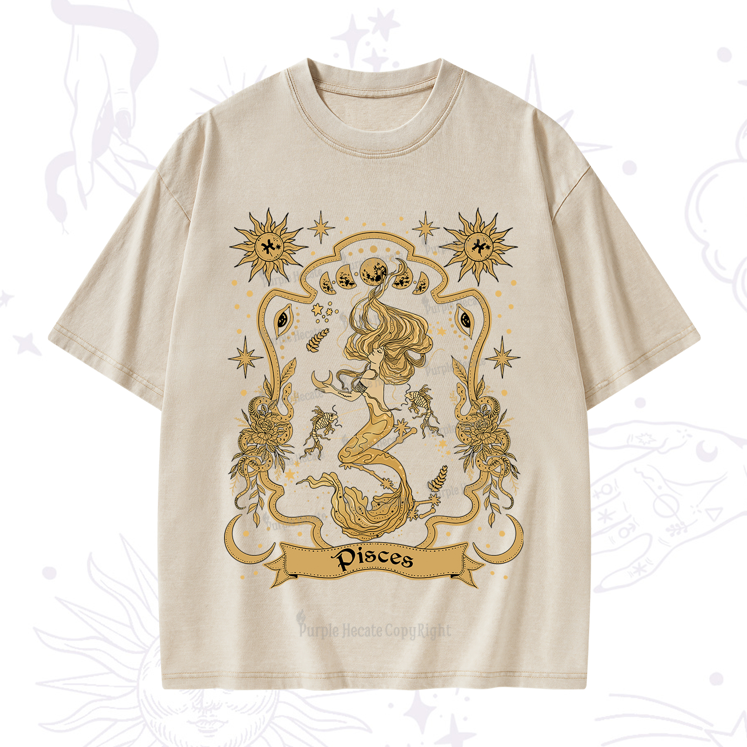 Purplehecate Pisces' Astral Mirage Zodiac Washed T-Shirt