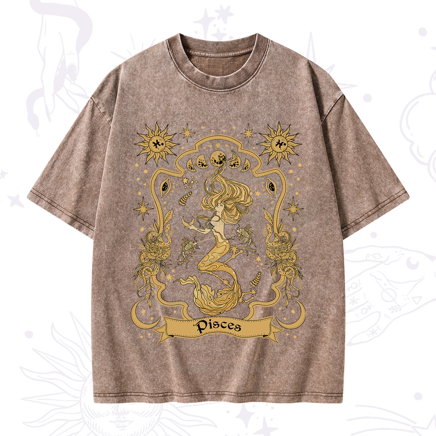 Purplehecate Pisces' Astral Mirage Zodiac Washed T-Shirt