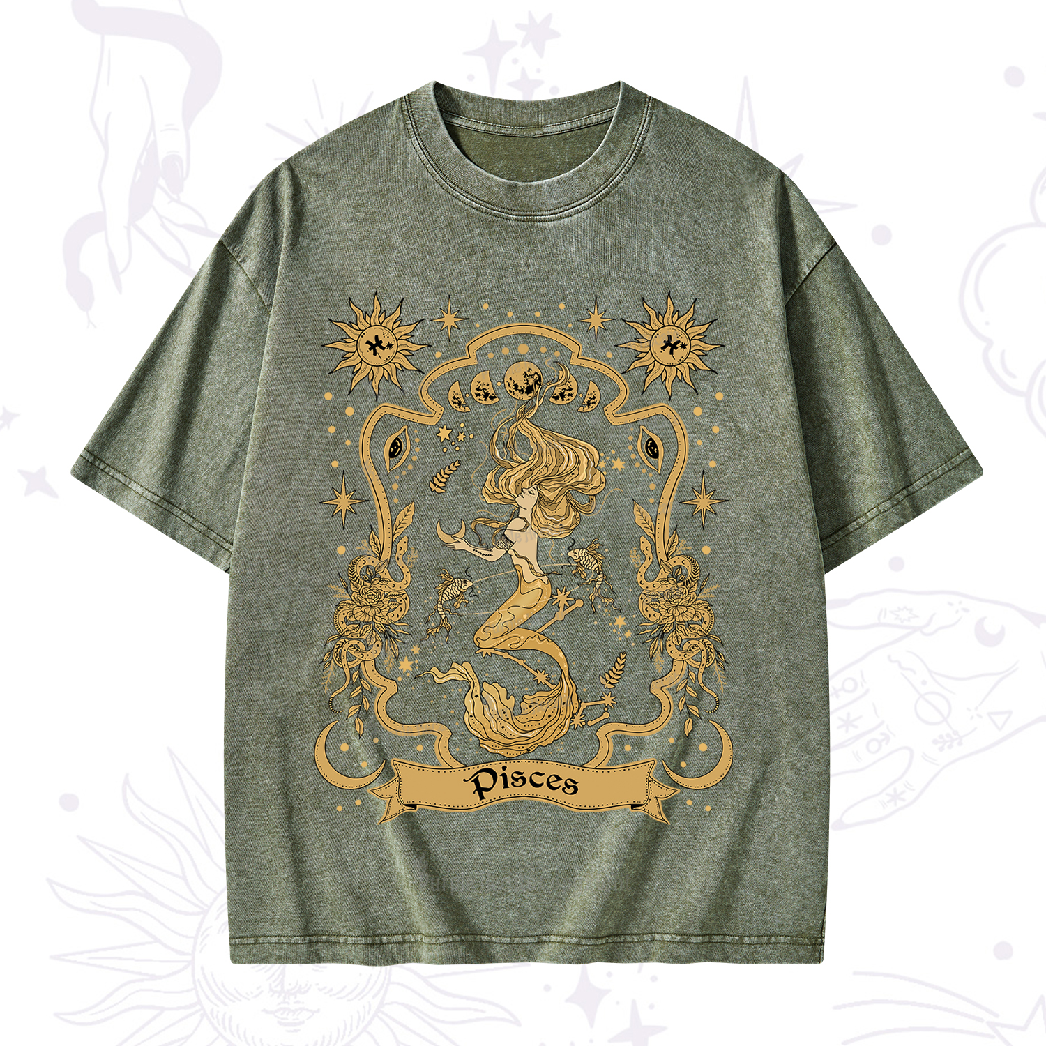 Purplehecate Pisces' Astral Mirage Zodiac Washed T-Shirt