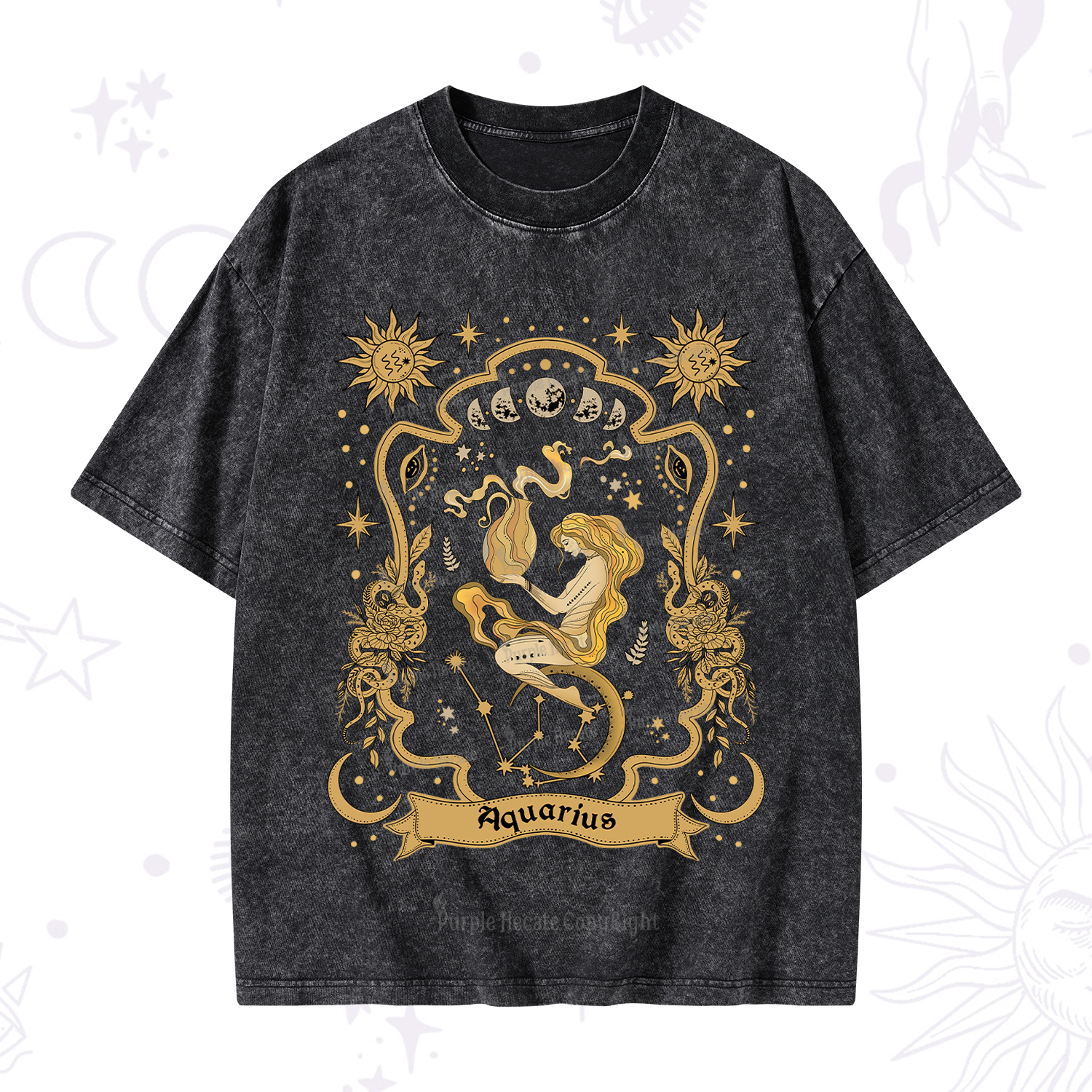 Purplehecate Aquarius' Astral Mirage Zodiac Washed T-Shirt