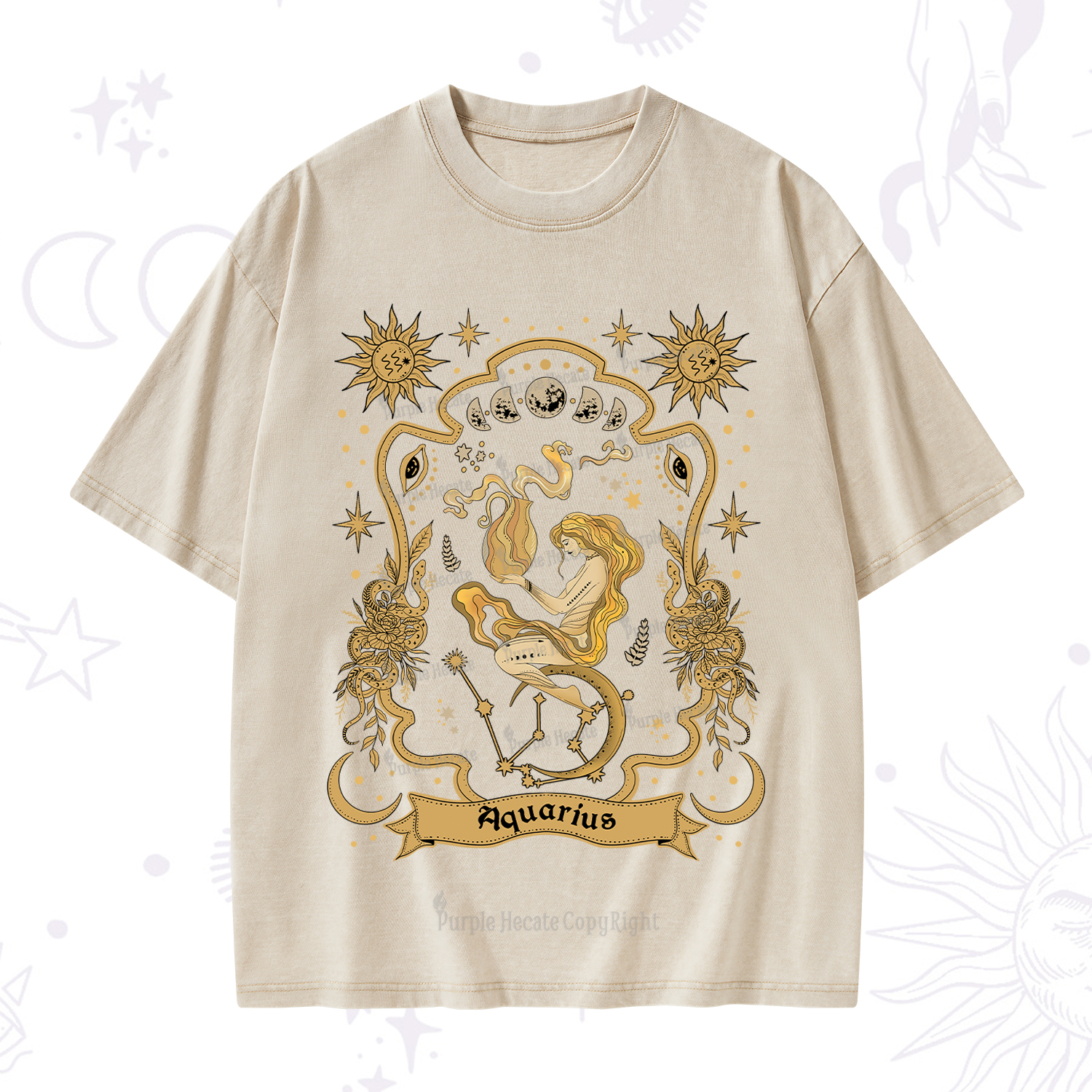 Purplehecate Aquarius' Astral Mirage Zodiac Washed T-Shirt