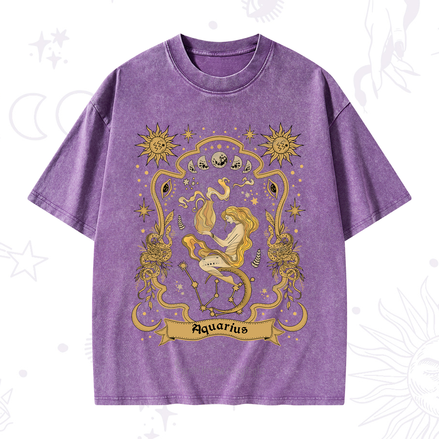 Purplehecate Aquarius' Astral Mirage Zodiac Washed T-Shirt