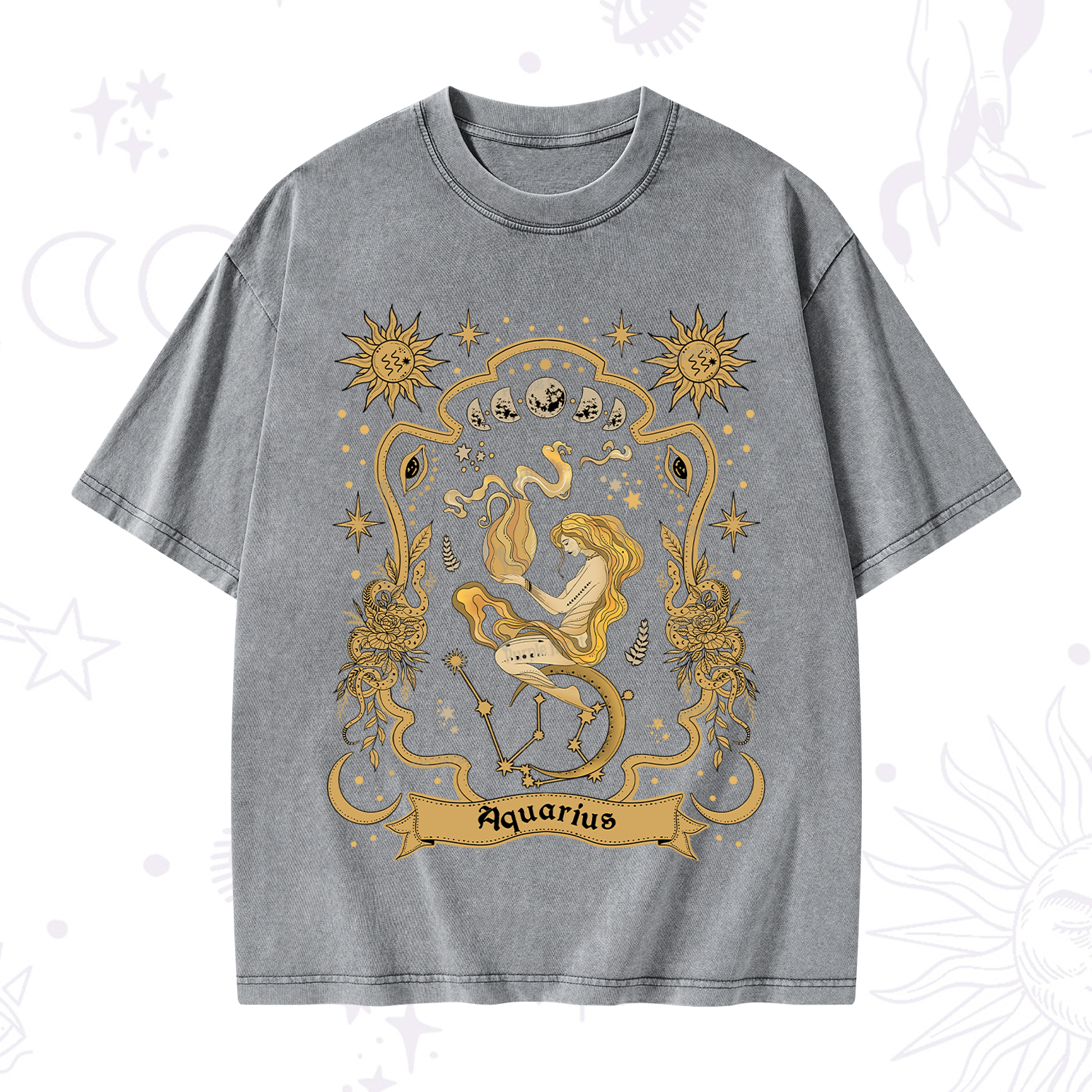 Purplehecate Aquarius' Astral Mirage Zodiac Washed T-Shirt