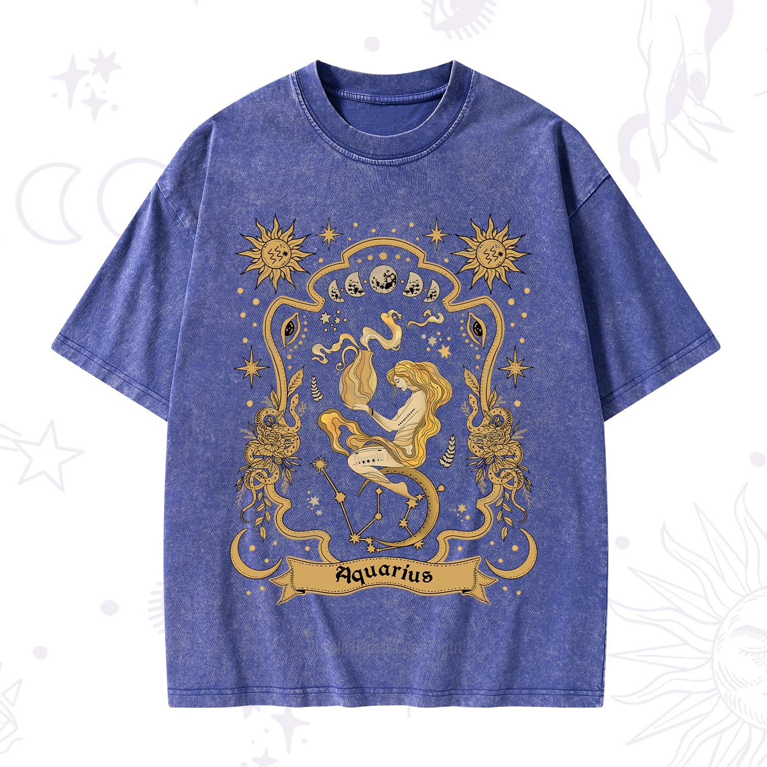 Purplehecate Aquarius' Astral Mirage Zodiac Washed T-Shirt