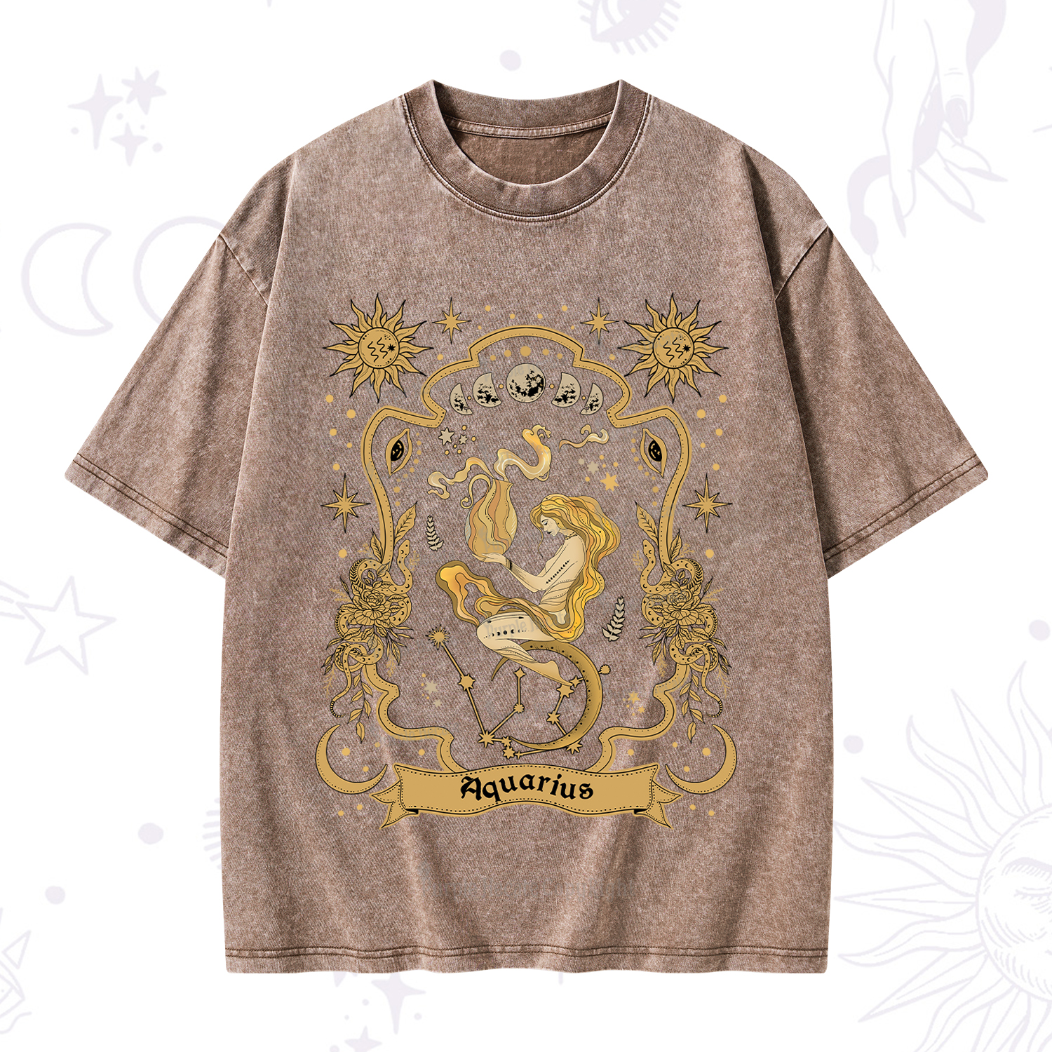 Purplehecate Aquarius' Astral Mirage Zodiac Washed T-Shirt
