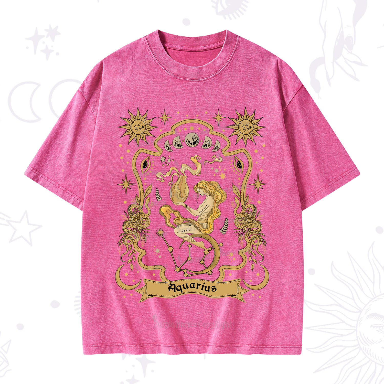 Purplehecate Aquarius' Astral Mirage Zodiac Washed T-Shirt