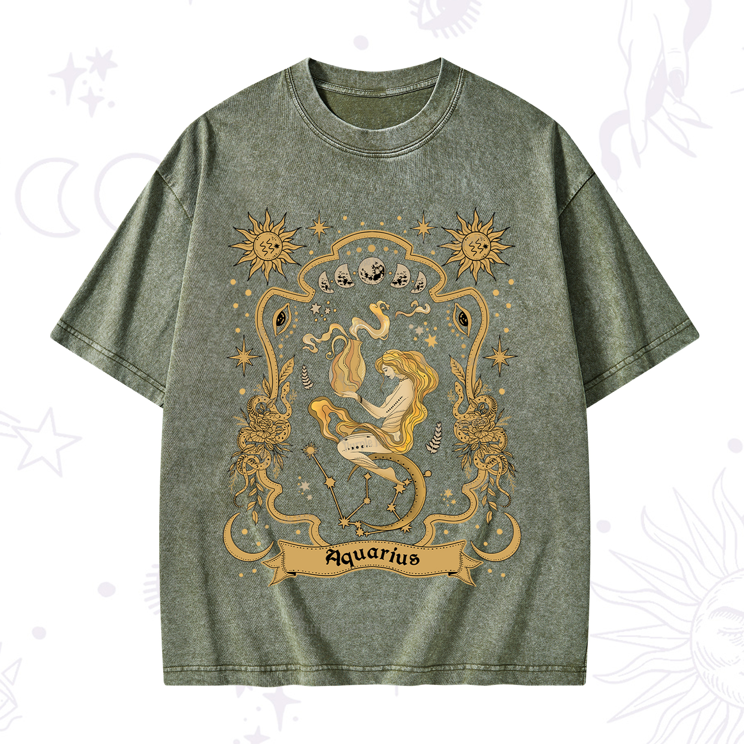Purplehecate Aquarius' Astral Mirage Zodiac Washed T-Shirt