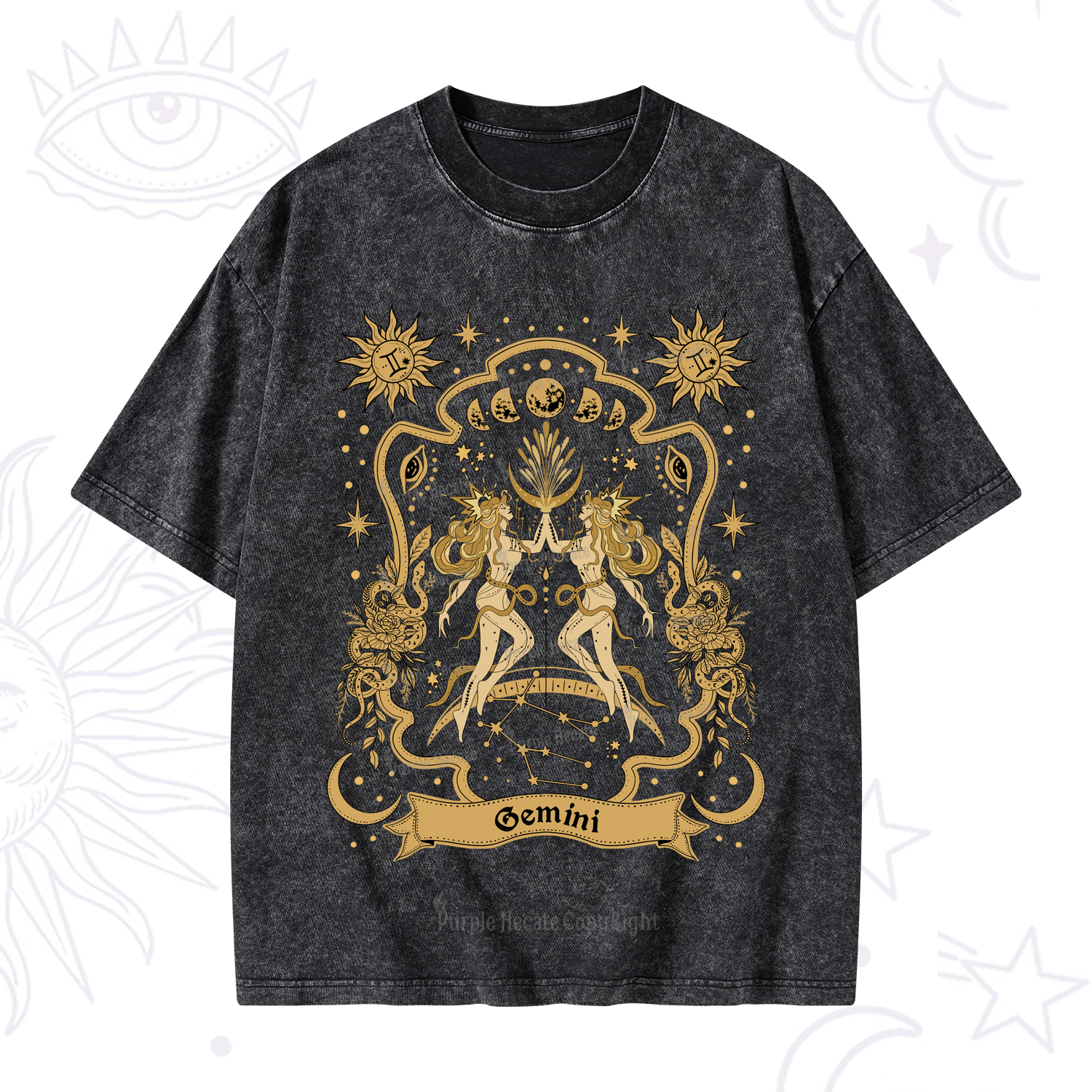 Purplehecate Gemini' Astral Mirage Zodiac Washed T-Shirt