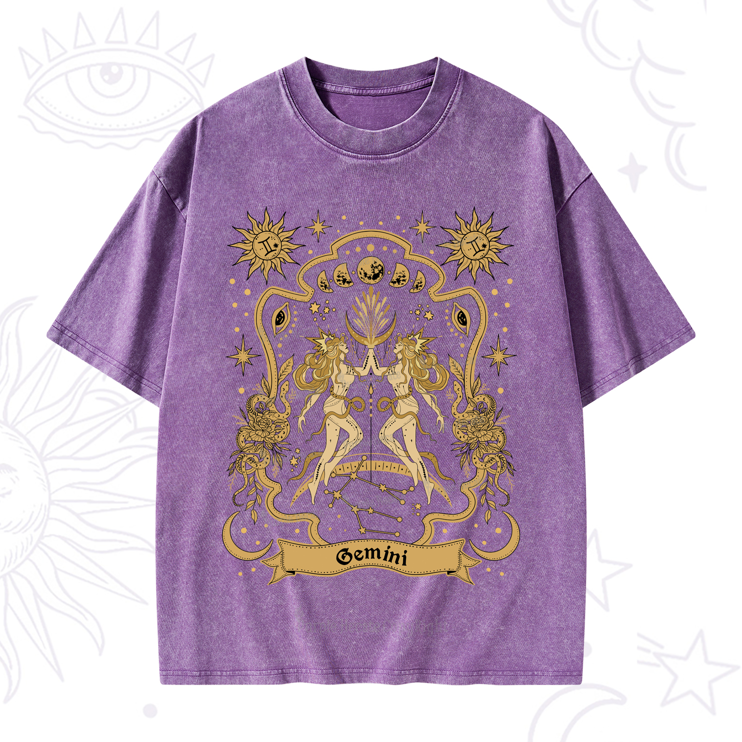 Purplehecate Gemini' Astral Mirage Zodiac Washed T-Shirt
