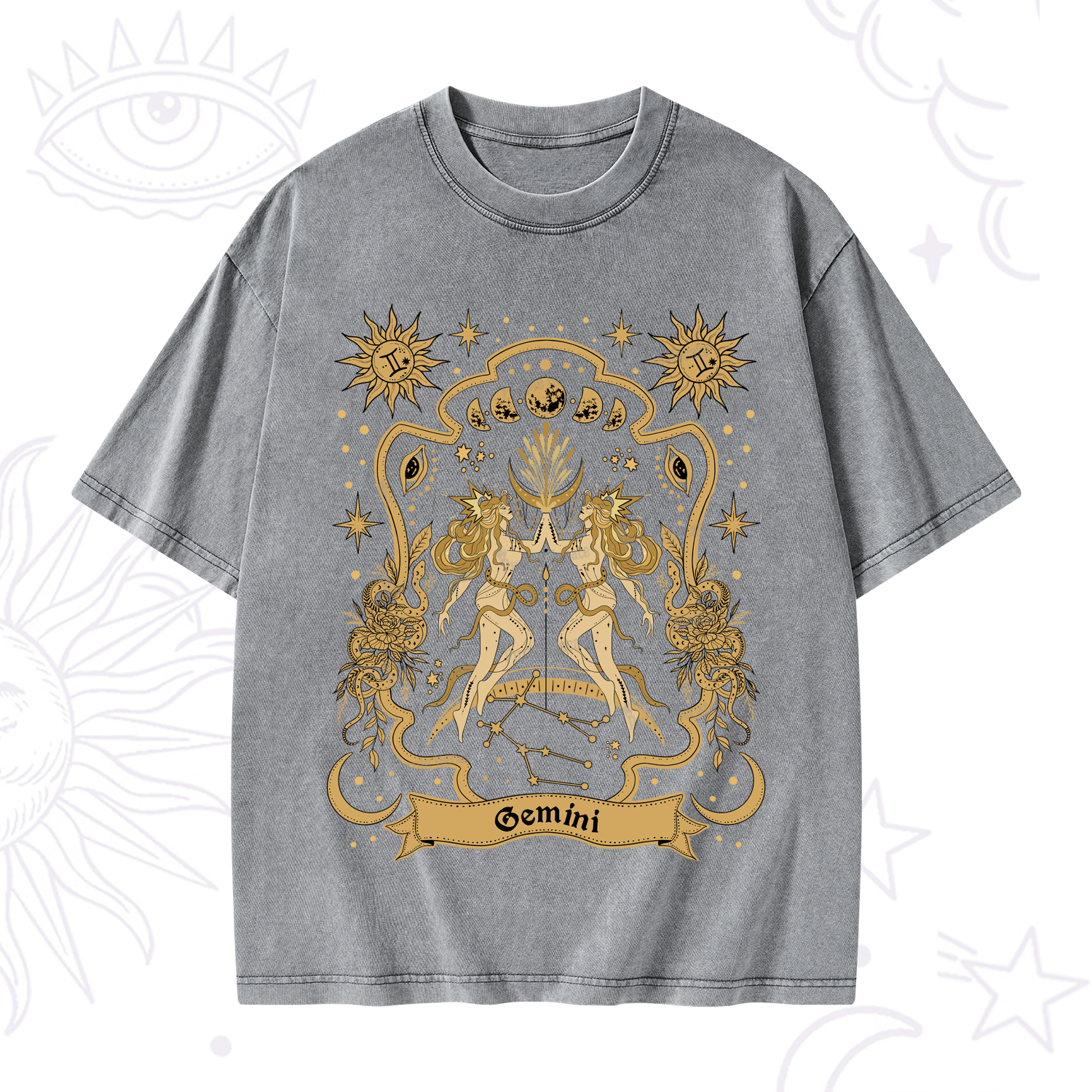 Purplehecate Gemini' Astral Mirage Zodiac Washed T-Shirt