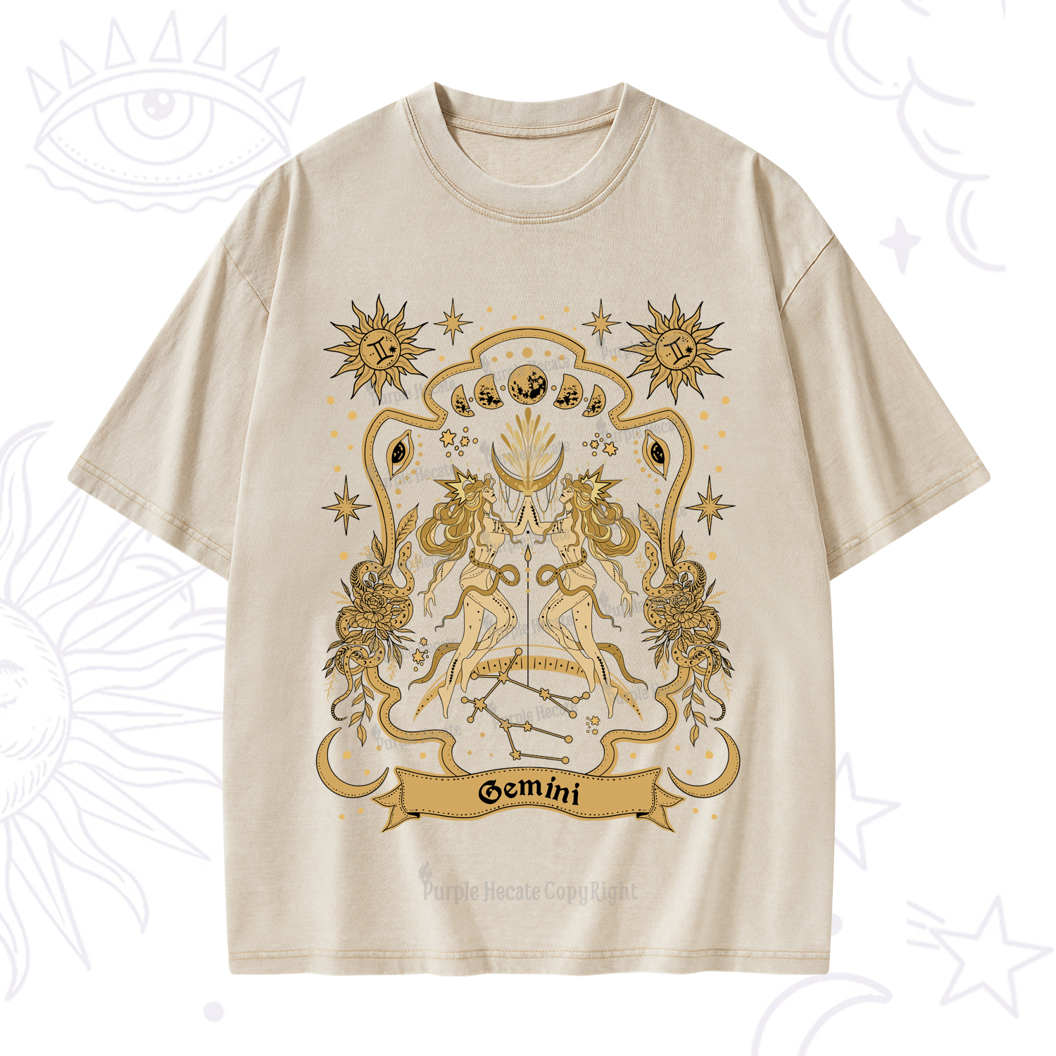 Purplehecate Gemini' Astral Mirage Zodiac Washed T-Shirt