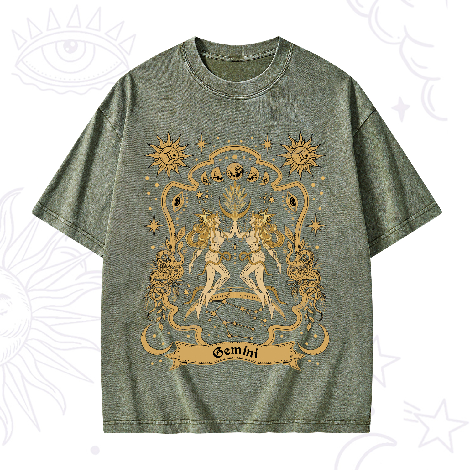 Purplehecate Gemini' Astral Mirage Zodiac Washed T-Shirt