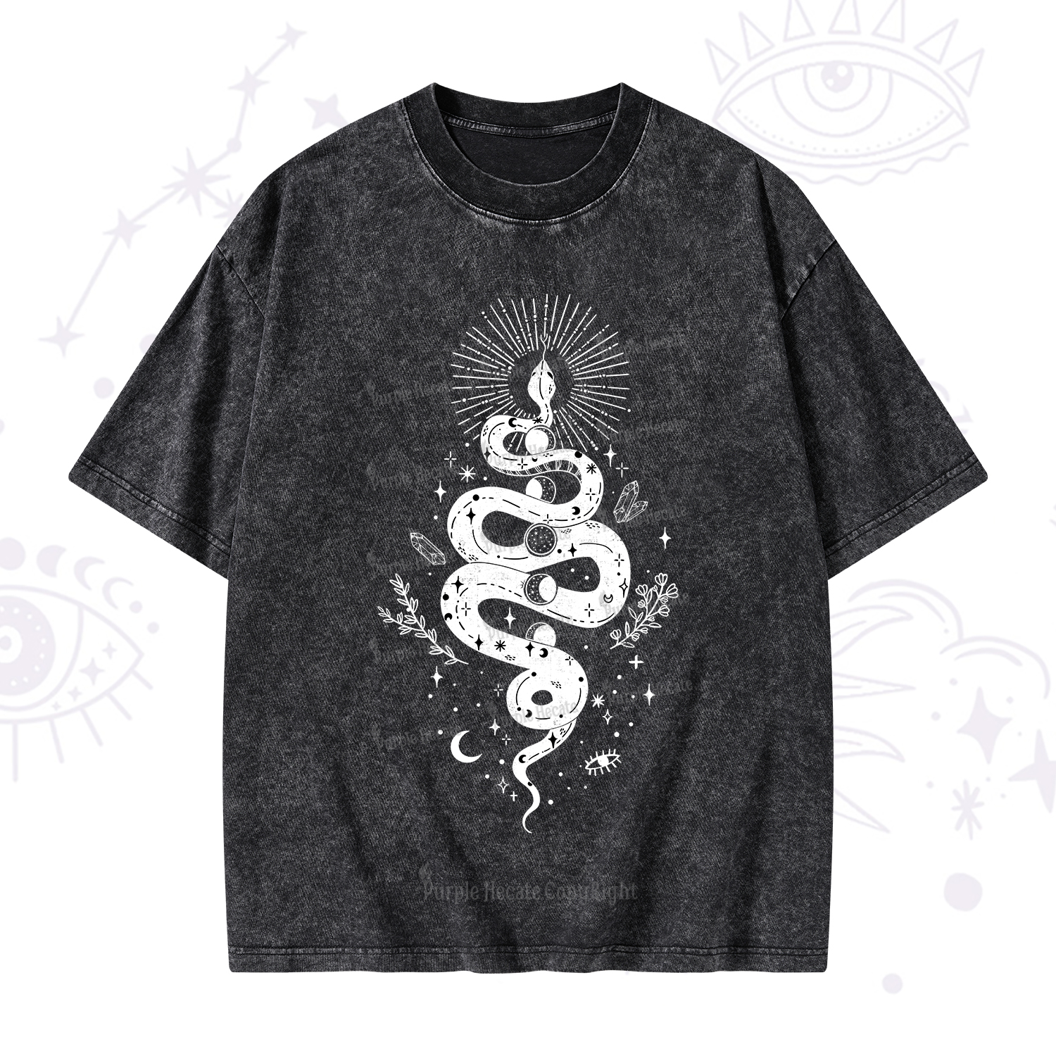 Purplehecate Mystical Moon Phases Snake Washed T-Shirt