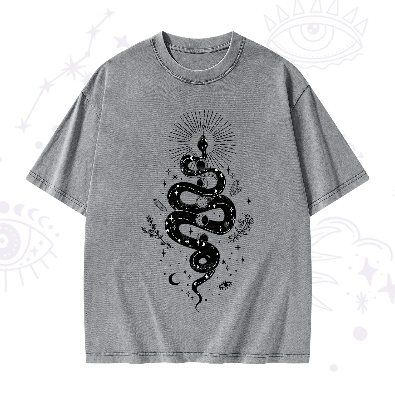 Purplehecate Mystical Moon Phases Snake Washed T-Shirt