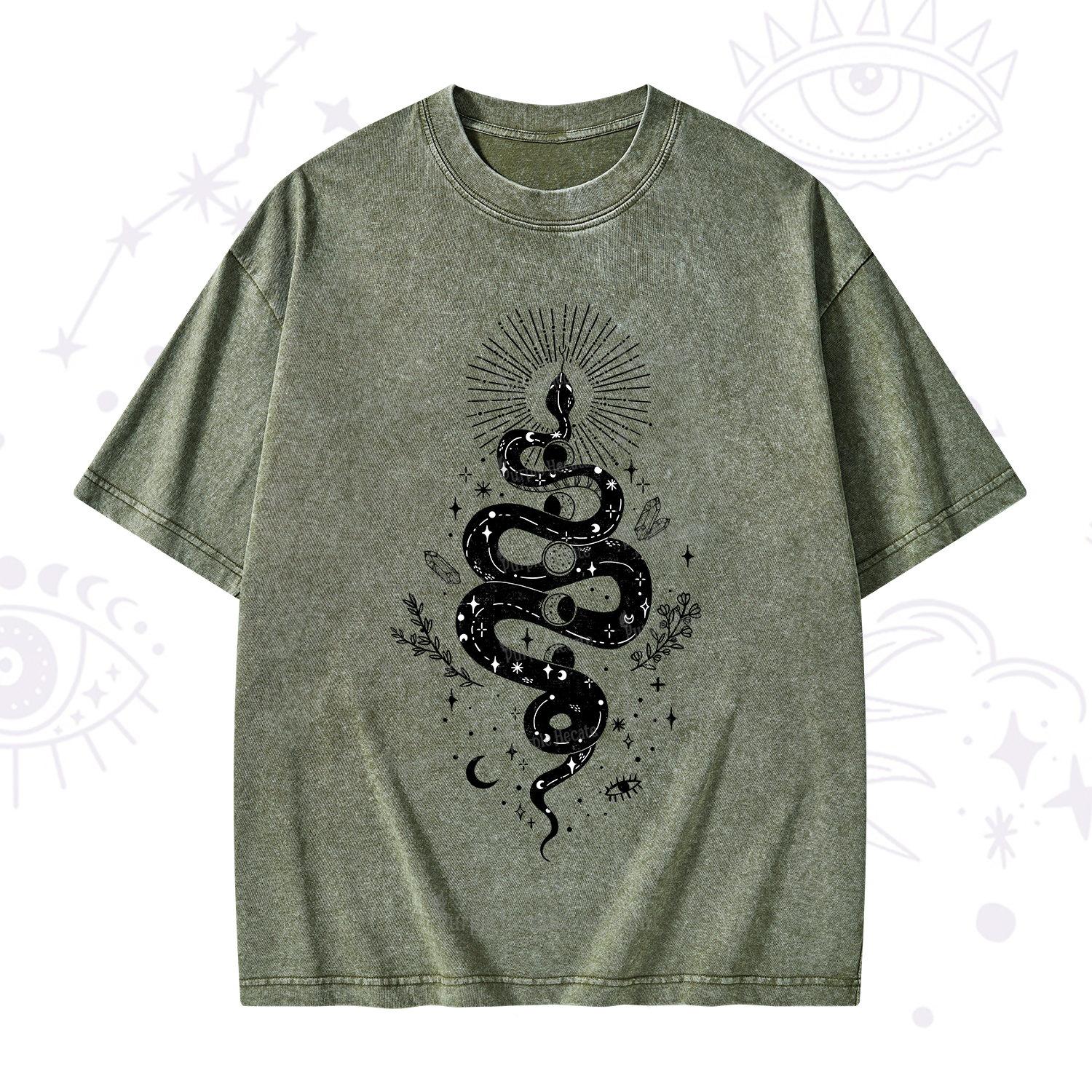 Purplehecate Mystical Moon Phases Snake Washed T-Shirt