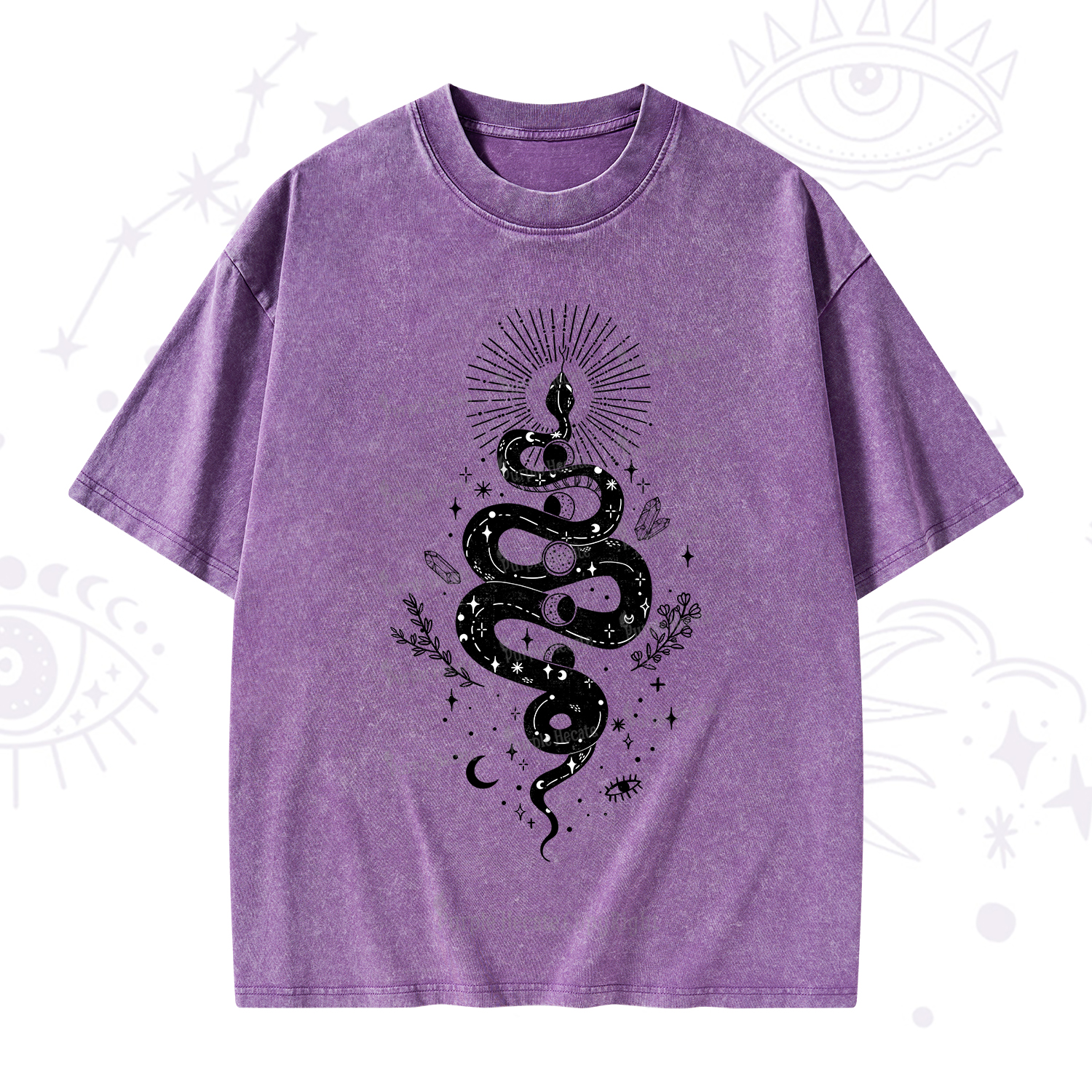 Purplehecate Mystical Moon Phases Snake Washed T-Shirt