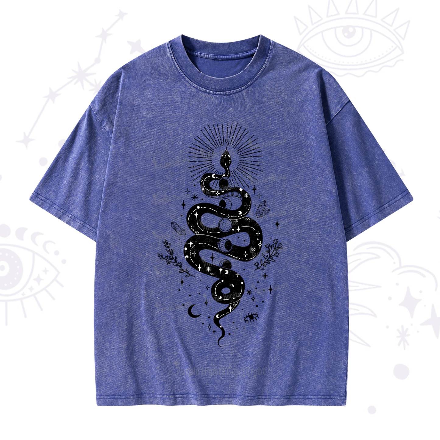 Purplehecate Mystical Moon Phases Snake Washed T-Shirt
