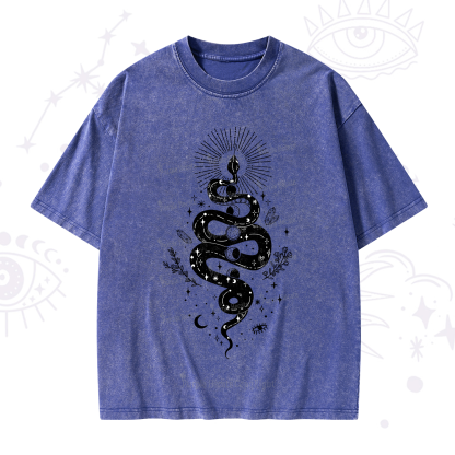 Purplehecate Mystical Moon Phases Snake Washed T-Shirt