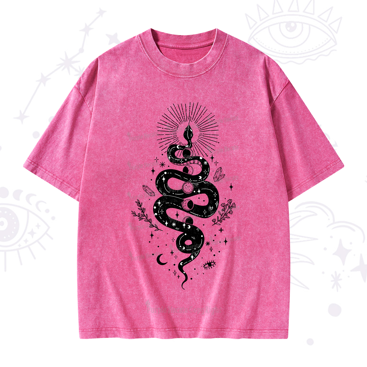 Purplehecate Mystical Moon Phases Snake Washed T-Shirt